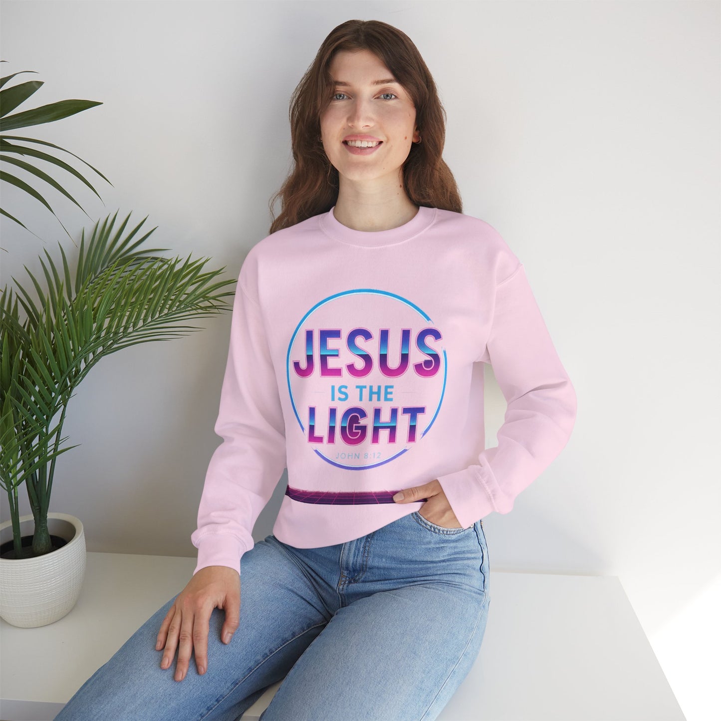 Inspirational Crewneck Sweatshirt - Jesus is the Light, Faith Apparel, Christian Gift, Cozy Everyday Wear, Religious Hoodie, Winter Warmth