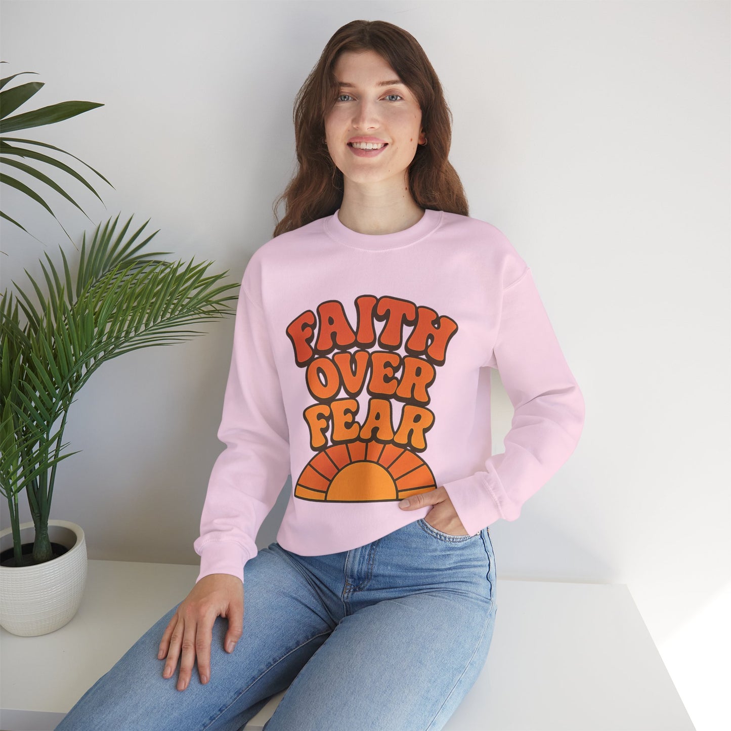 Faith Over Fear Crewneck Sweatshirt, Motivational Apparel, Cozy Unisex Sweater, Gift for Her, Inspirational Clothing, Everyday Wear