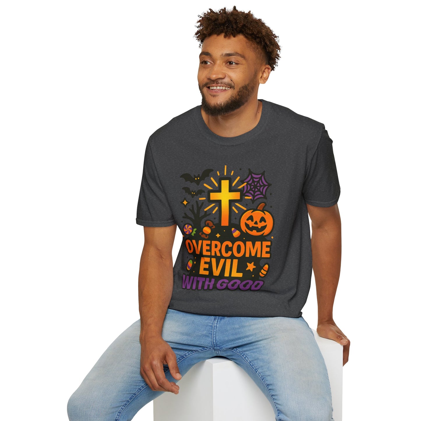 Inspirational Halloween T-Shirt, Motivational Graphic Tee, Fall Fashion, Unisex Halloween Shirt, Religious T-Shirt, Overcome Evil Apparel