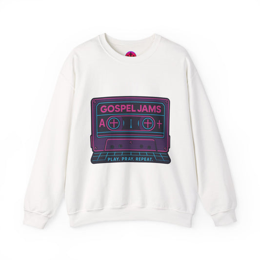 Retro Gospel Jams Crewneck Sweatshirt, Cozy Music Sweatshirt, Gift for Music Lovers, Play Pray Repeat Apparel, Unisex Casual Wear