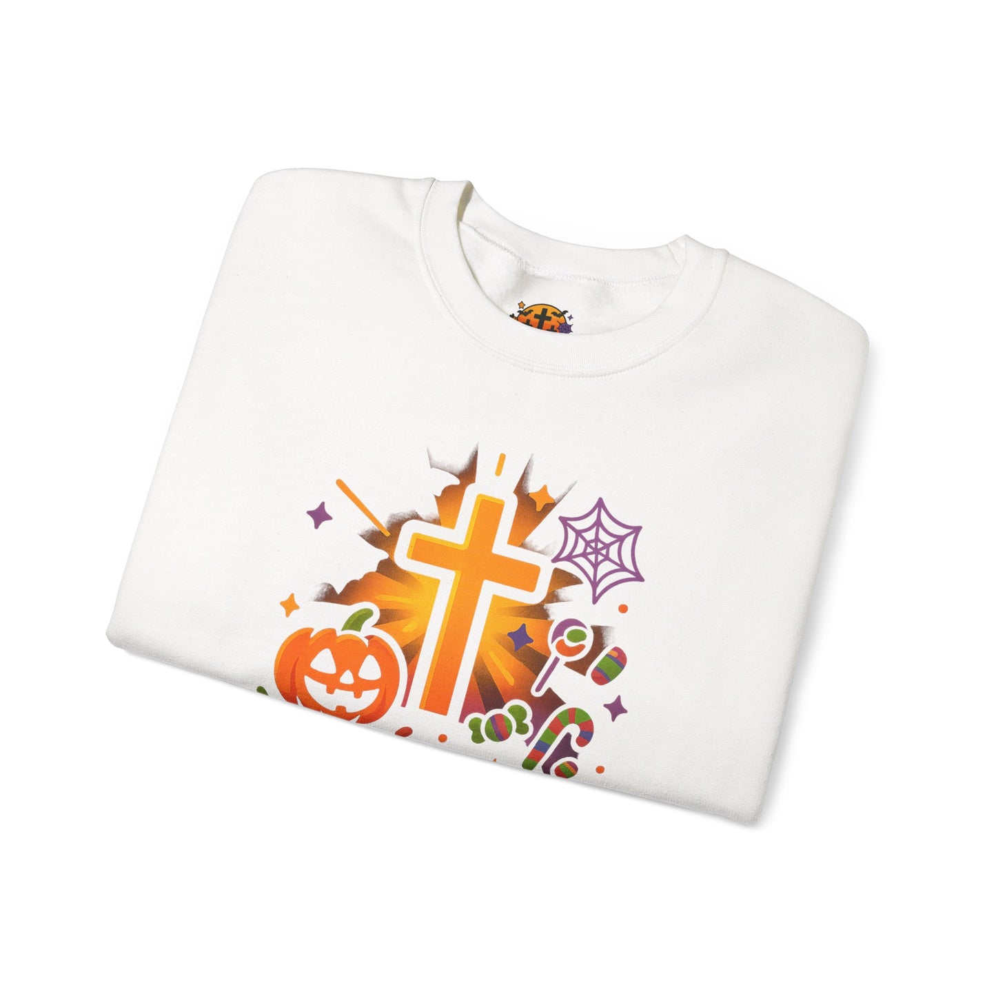 Faith-Inspired Halloween Sweatshirt, Unisex Crewneck, Cozy Fall Fashion, Christian Gift, Halloween Celebration, Light in Darkness