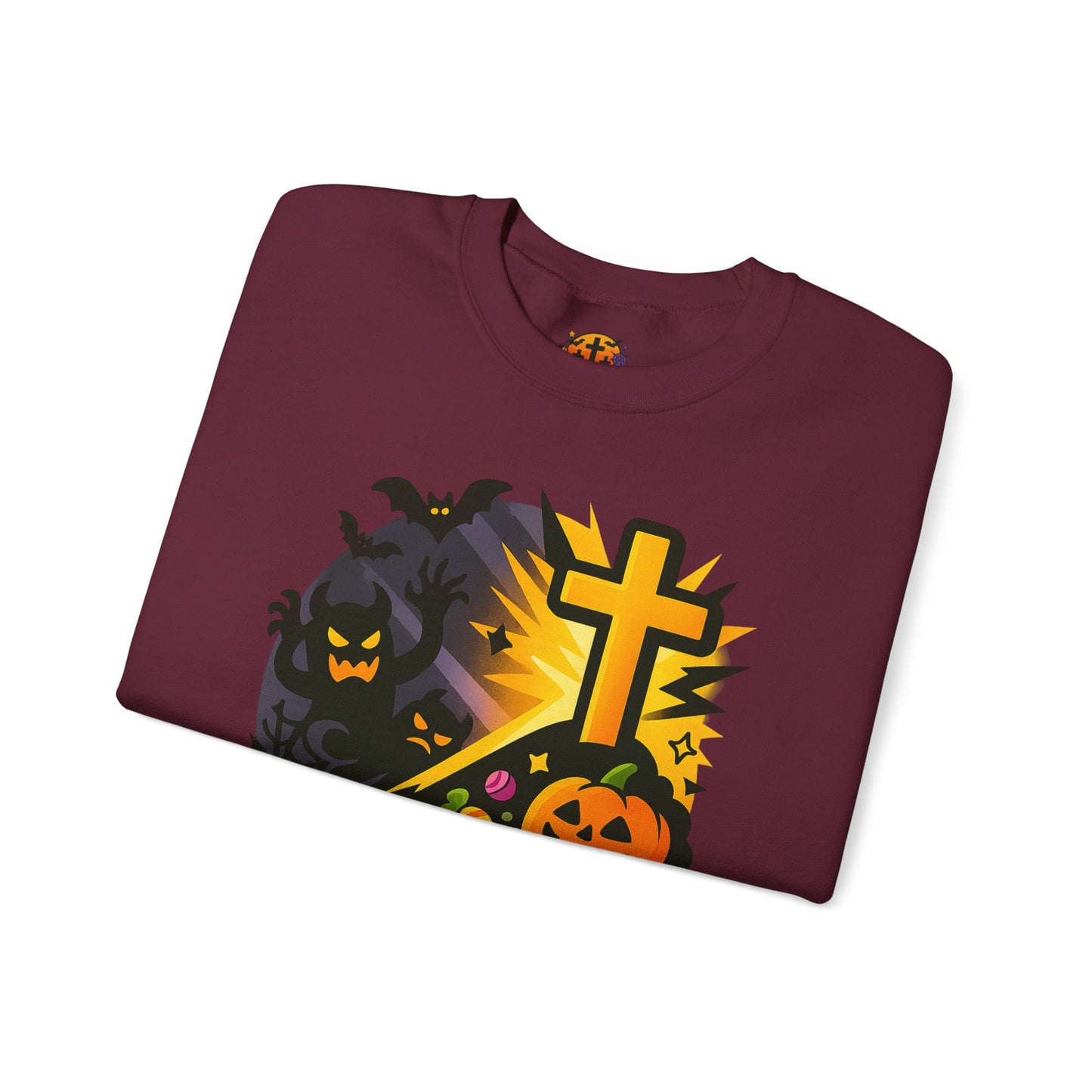 Halloween-Themed Crewneck Sweatshirt, Unisex Spooky Sweatshirt, Fall Fashion, Trick or Treat Gift, Overcome Evil Design, Cozy Halloween Wear