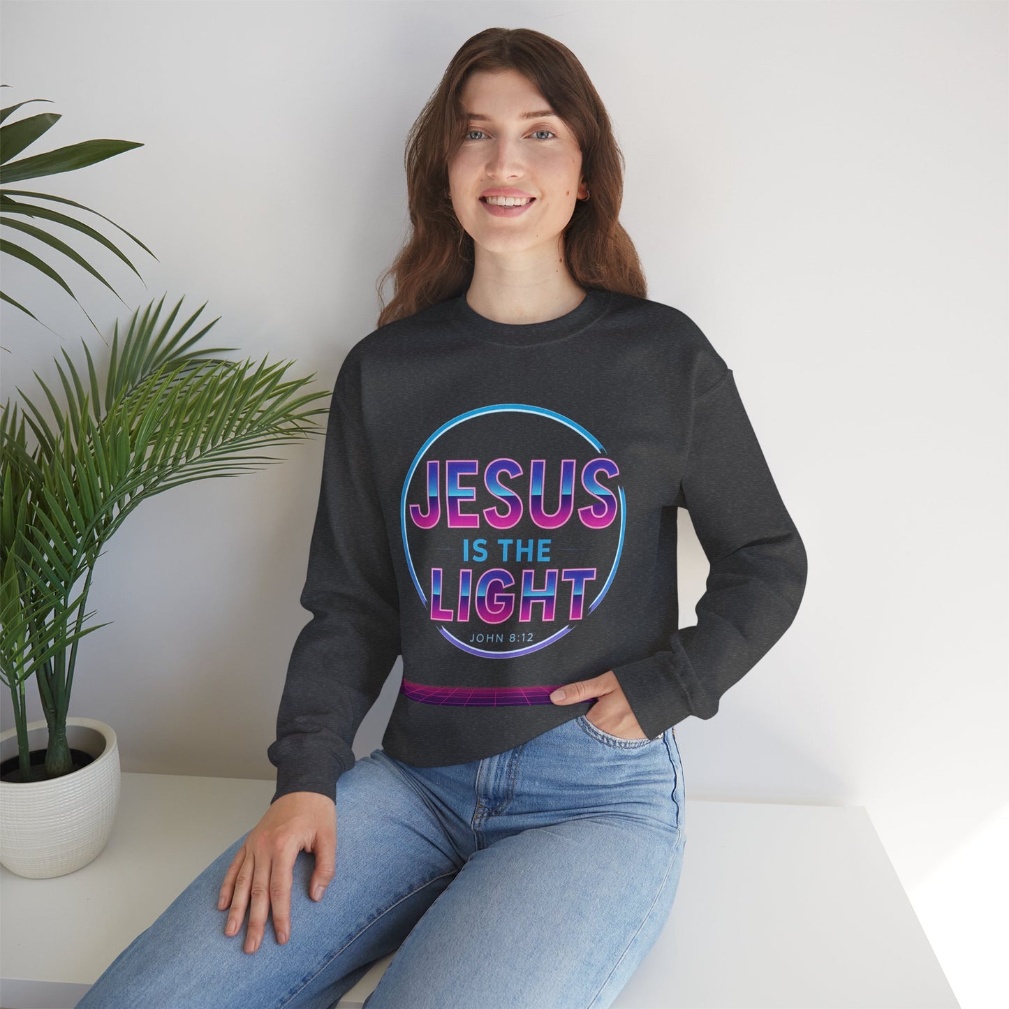 Inspirational Crewneck Sweatshirt - Jesus is the Light, Faith Apparel, Christian Gift, Cozy Everyday Wear, Religious Hoodie, Winter Warmth
