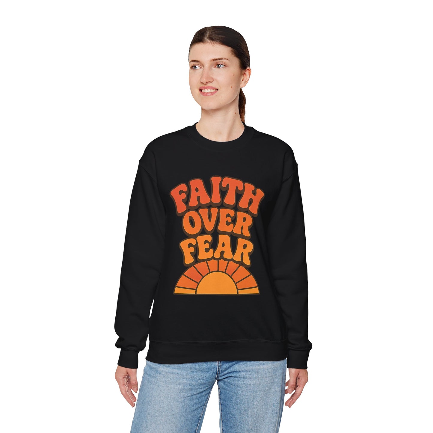 Faith Over Fear Crewneck Sweatshirt, Motivational Apparel, Cozy Unisex Sweater, Gift for Her, Inspirational Clothing, Everyday Wear