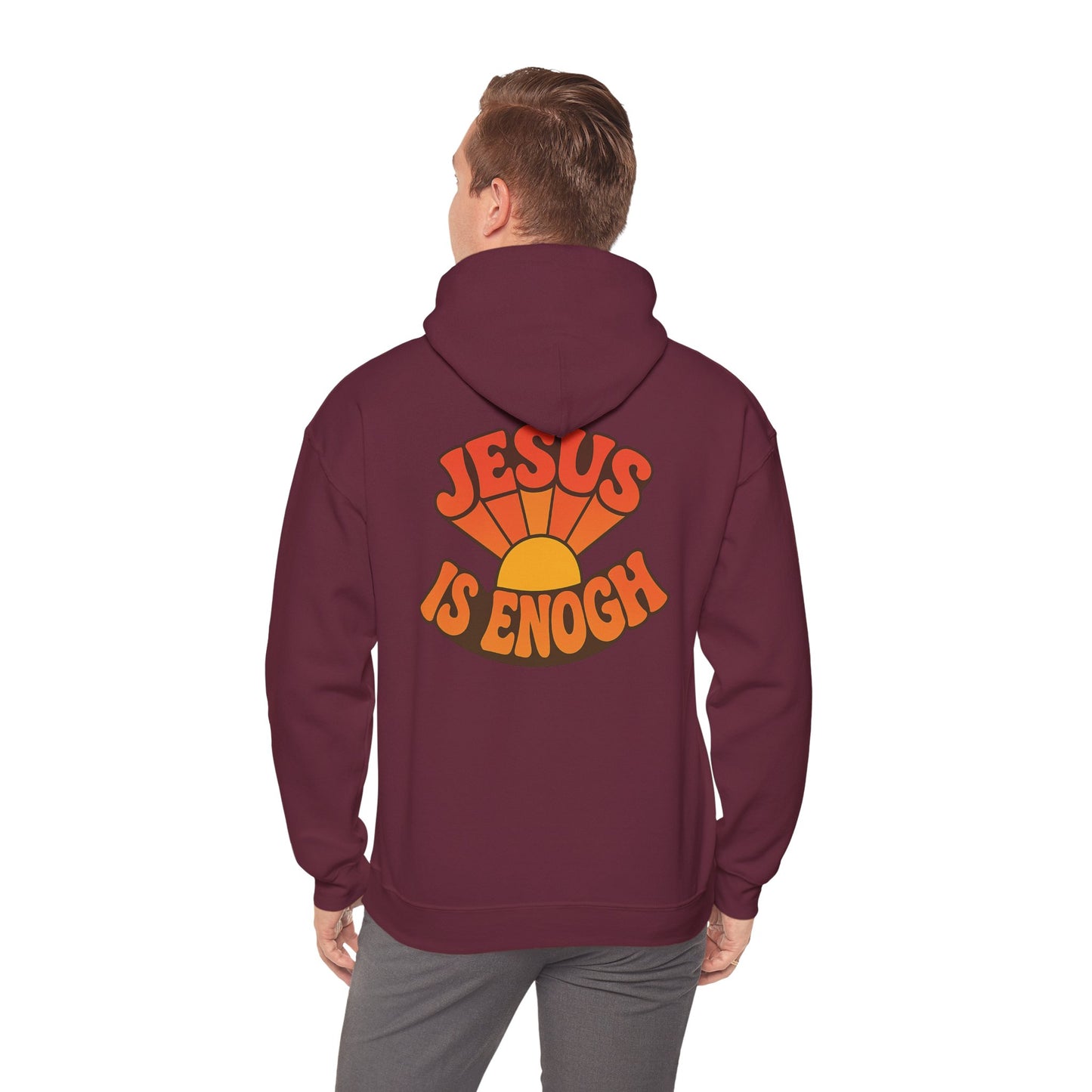 Retro Jesus Is Enough Hooded Sweatshirt, Unisex Hoodie, Faith-Based Apparel, Cozy Winter Wear, Gift for Christians