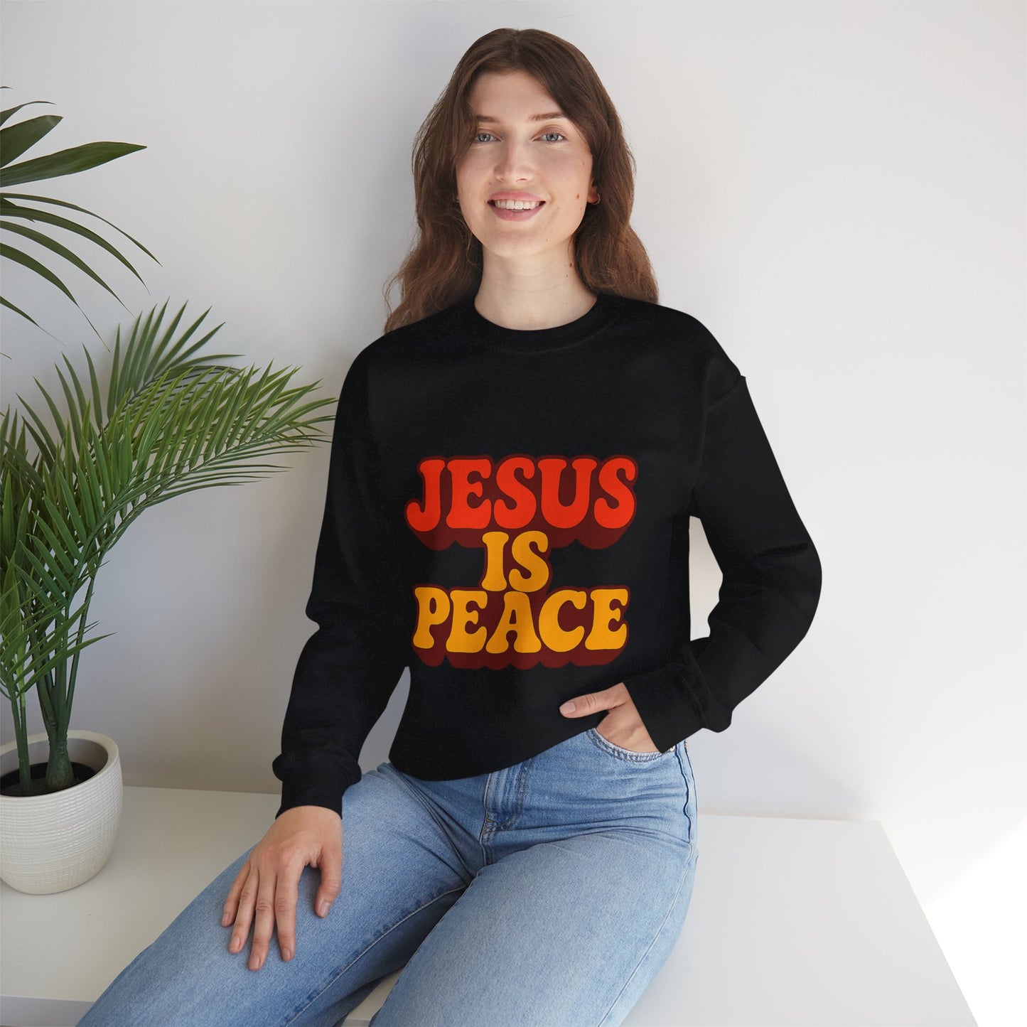 Jesus is Peace Crewneck Sweatshirt, Comfortable Unisex Pullover, Faith-Based Gift, Cozy Casual Wear, Perfect for Church or Family Gatherings