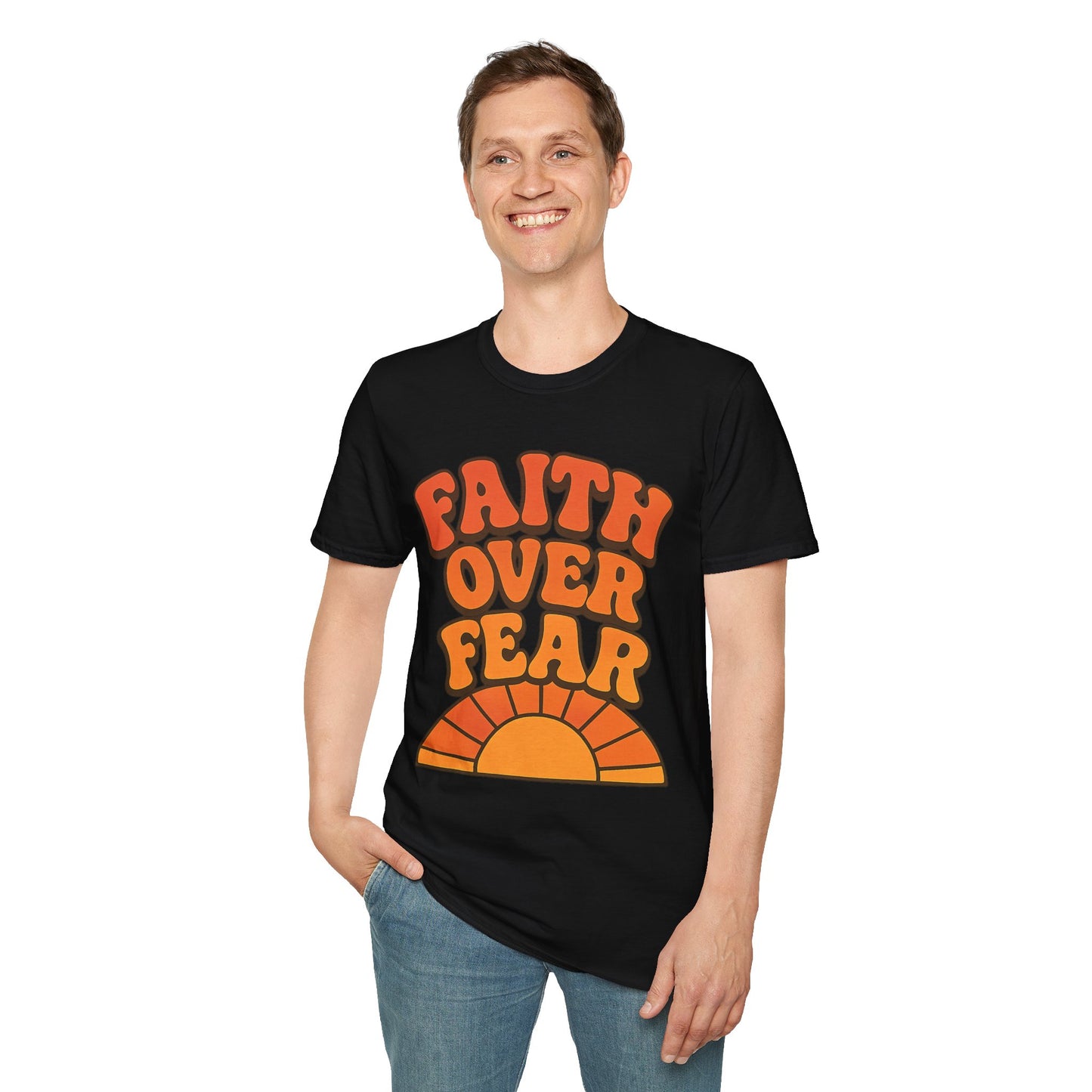 Faith Over Fear Unisex Softstyle T-Shirt, Inspirational Tee, Positive Quote Shirt, Casual Wear, Gift for Believers, Motivational Apparel