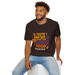 Halloween Faith T-Shirt, Unisex Bible Quote Tee, Religious Apparel, Spiritual Gift, Pumpkin Theme, Psalm 34:8