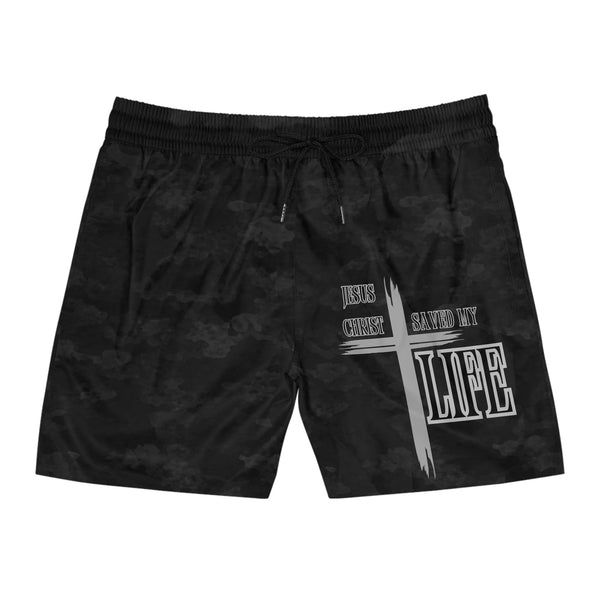 Black Camo Jesus Saved My Life Swim Trunks