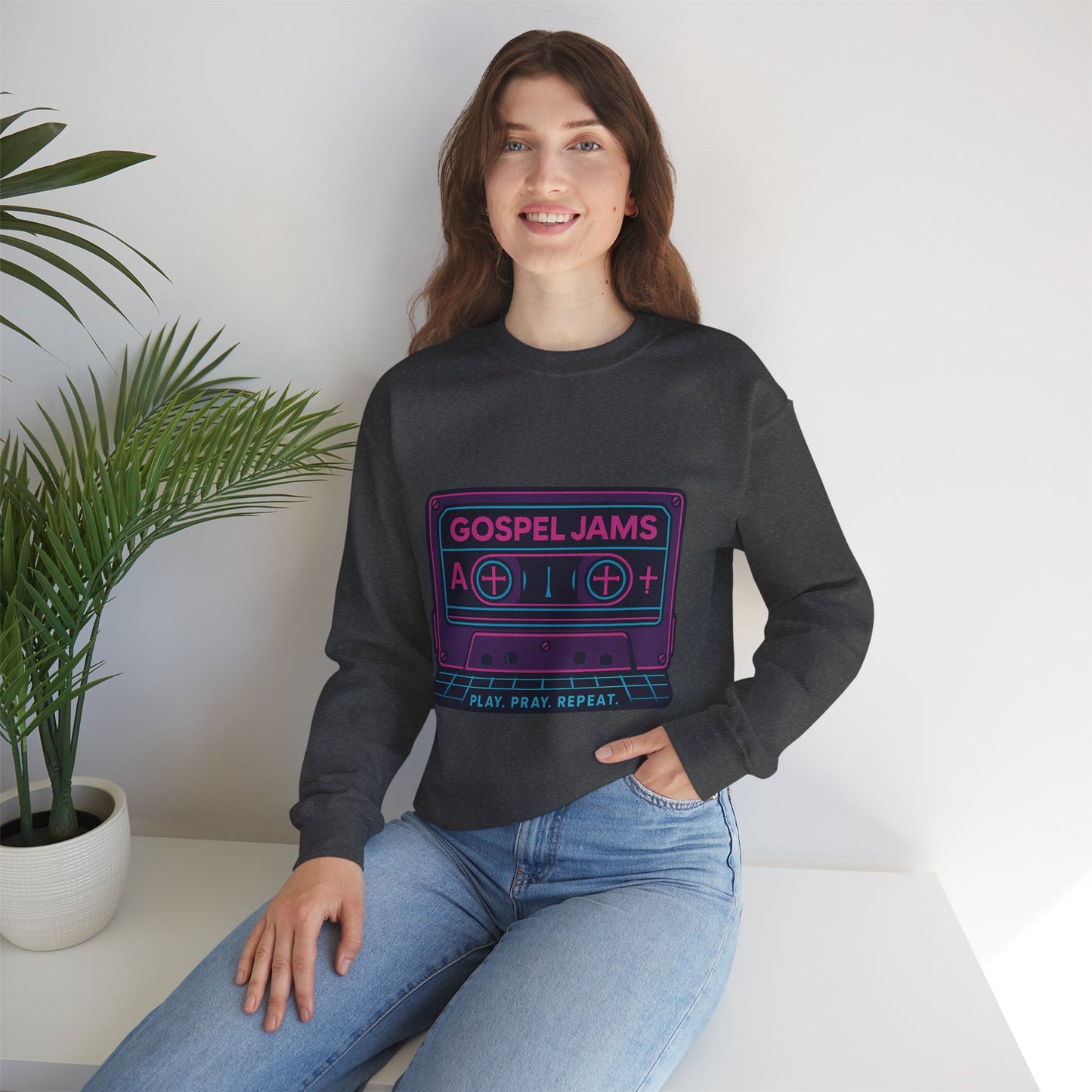 Retro Gospel Jams Crewneck Sweatshirt, Cozy Music Sweatshirt, Gift for Music Lovers, Play Pray Repeat Apparel, Unisex Casual Wear