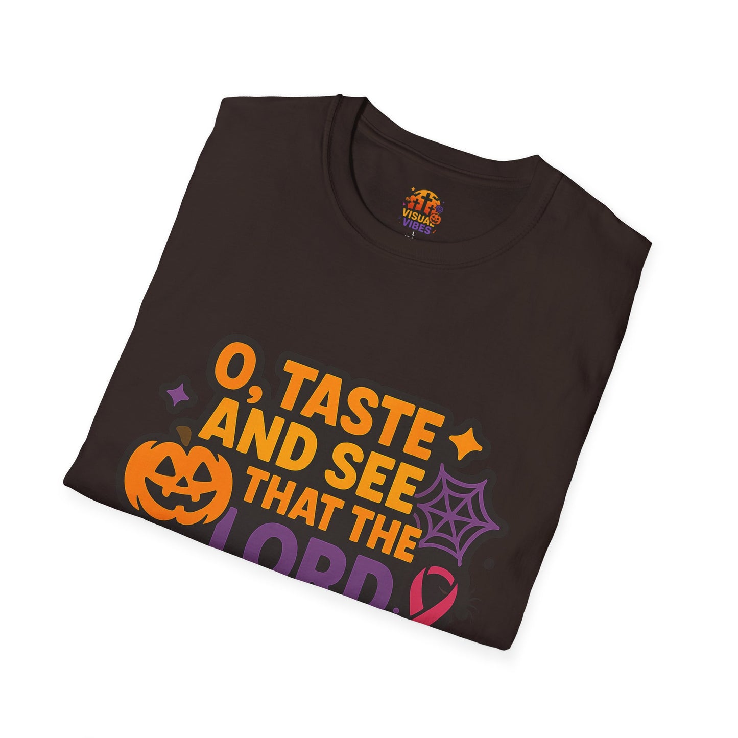 Halloween Faith T-Shirt, Unisex Bible Quote Tee, Religious Apparel, Spiritual Gift, Pumpkin Theme, Psalm 34:8
