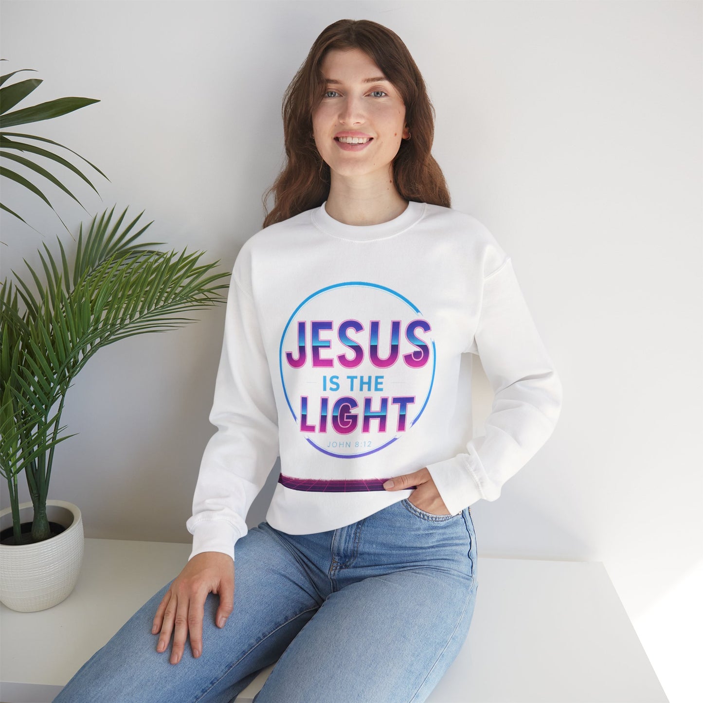 Inspirational Crewneck Sweatshirt - Jesus is the Light, Faith Apparel, Christian Gift, Cozy Everyday Wear, Religious Hoodie, Winter Warmth
