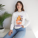Faith-Inspired Halloween Sweatshirt, Unisex Crewneck, Cozy Fall Fashion, Christian Gift, Halloween Celebration, Light in Darkness