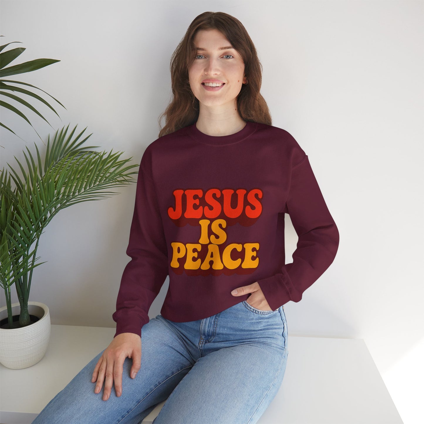 Jesus is Peace Crewneck Sweatshirt, Comfortable Unisex Pullover, Faith-Based Gift, Cozy Casual Wear, Perfect for Church or Family Gatherings
