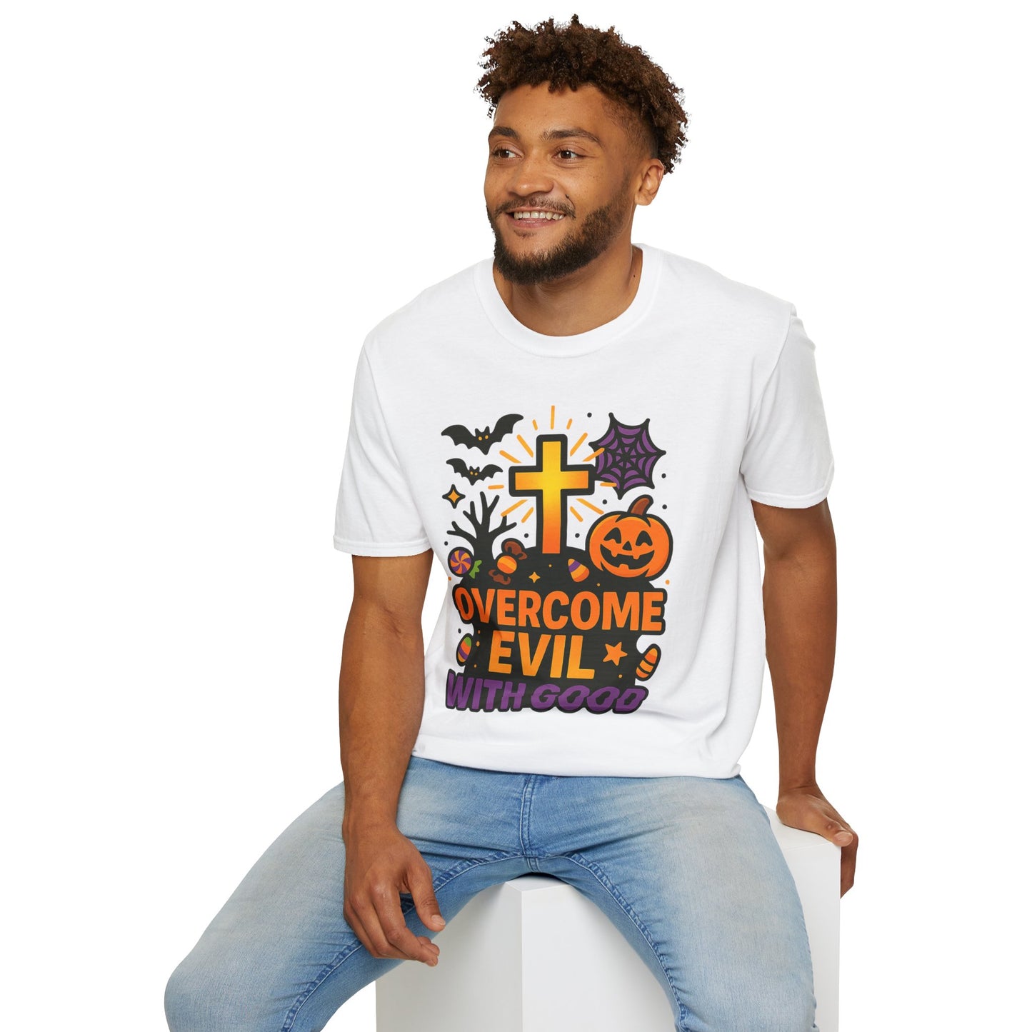 Inspirational Halloween T-Shirt, Motivational Graphic Tee, Fall Fashion, Unisex Halloween Shirt, Religious T-Shirt, Overcome Evil Apparel