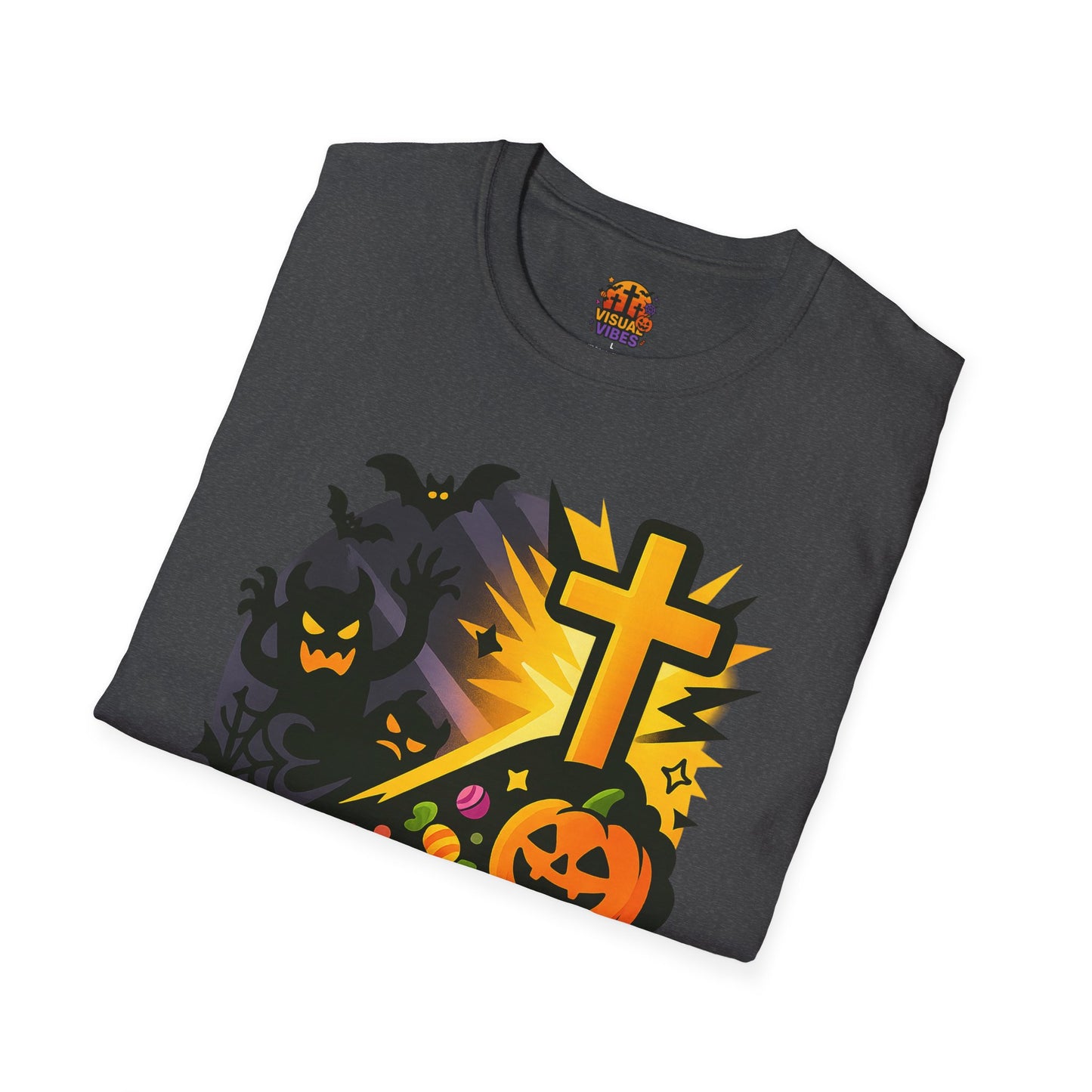 Halloween Theme Unisex Softstyle T-Shirt, Overcome Evil with Good Tee, Halloween Costume Top, Spooky Fall Apparel, Gift for All