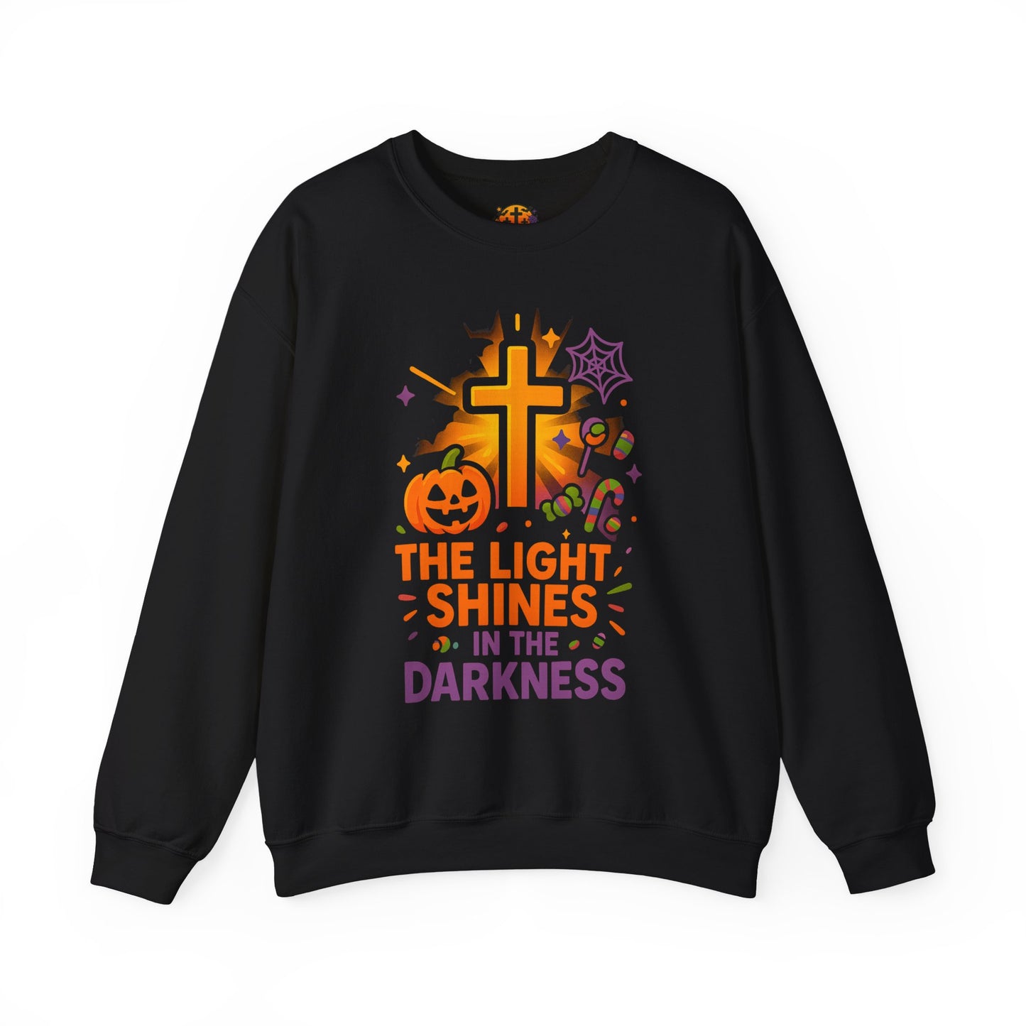 Faith-Inspired Halloween Sweatshirt, Unisex Crewneck, Cozy Fall Fashion, Christian Gift, Halloween Celebration, Light in Darkness