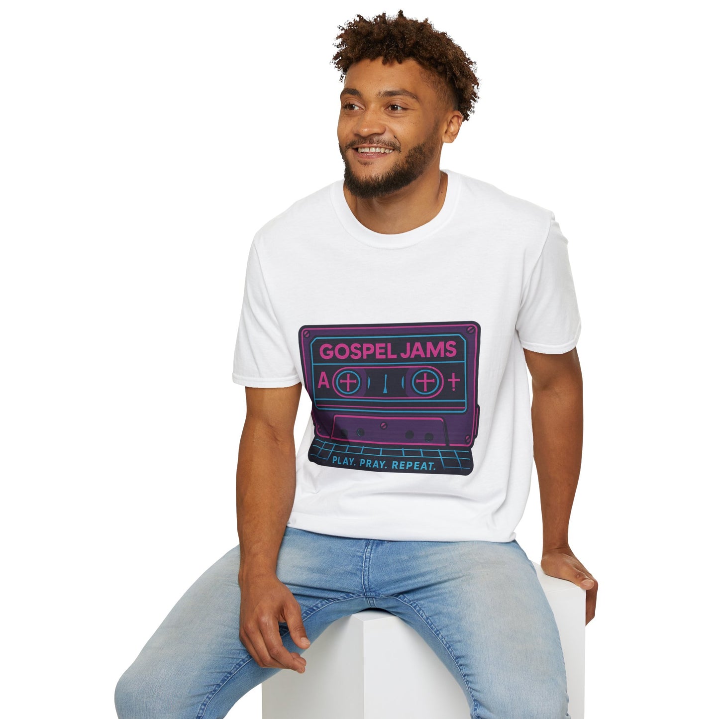 Retro Gospel Jams T-Shirt, 80s Style Tee, Music Lover Gift, Play Pray Repeat Shirt, Unisex Casual Wear