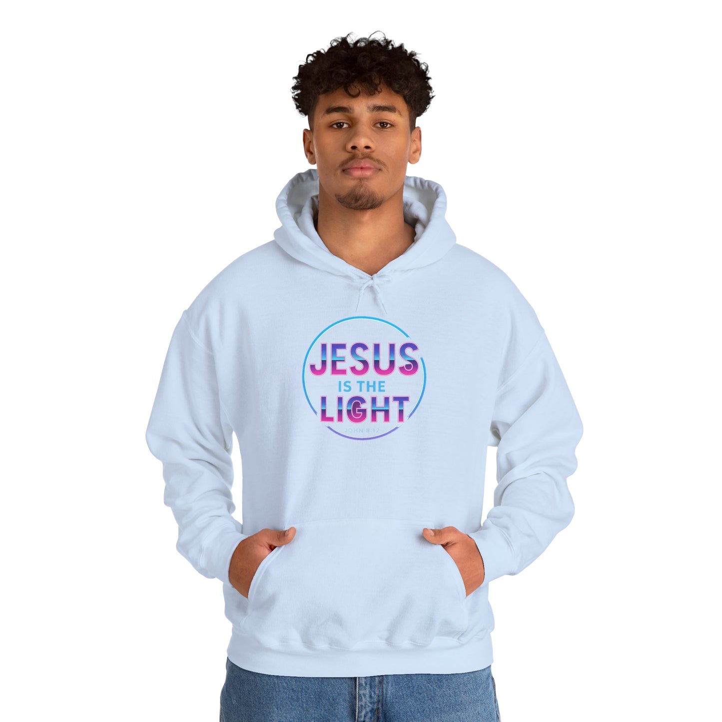 Unisex Hooded Sweatshirt - Inspirational "Jesus is the Light" Design, Faith Apparel, Cozy Church Wear, Gift for Believers, Religious Hoodie