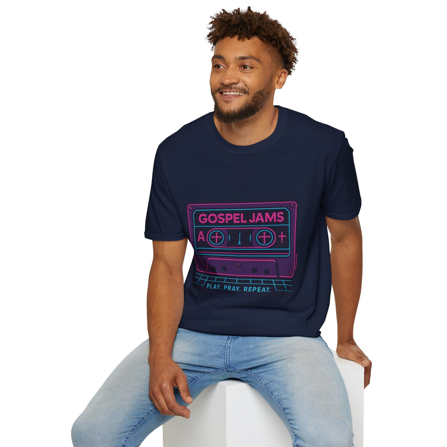 Retro Gospel Jams T-Shirt, 80s Style Tee, Music Lover Gift, Play Pray Repeat Shirt, Unisex Casual Wear