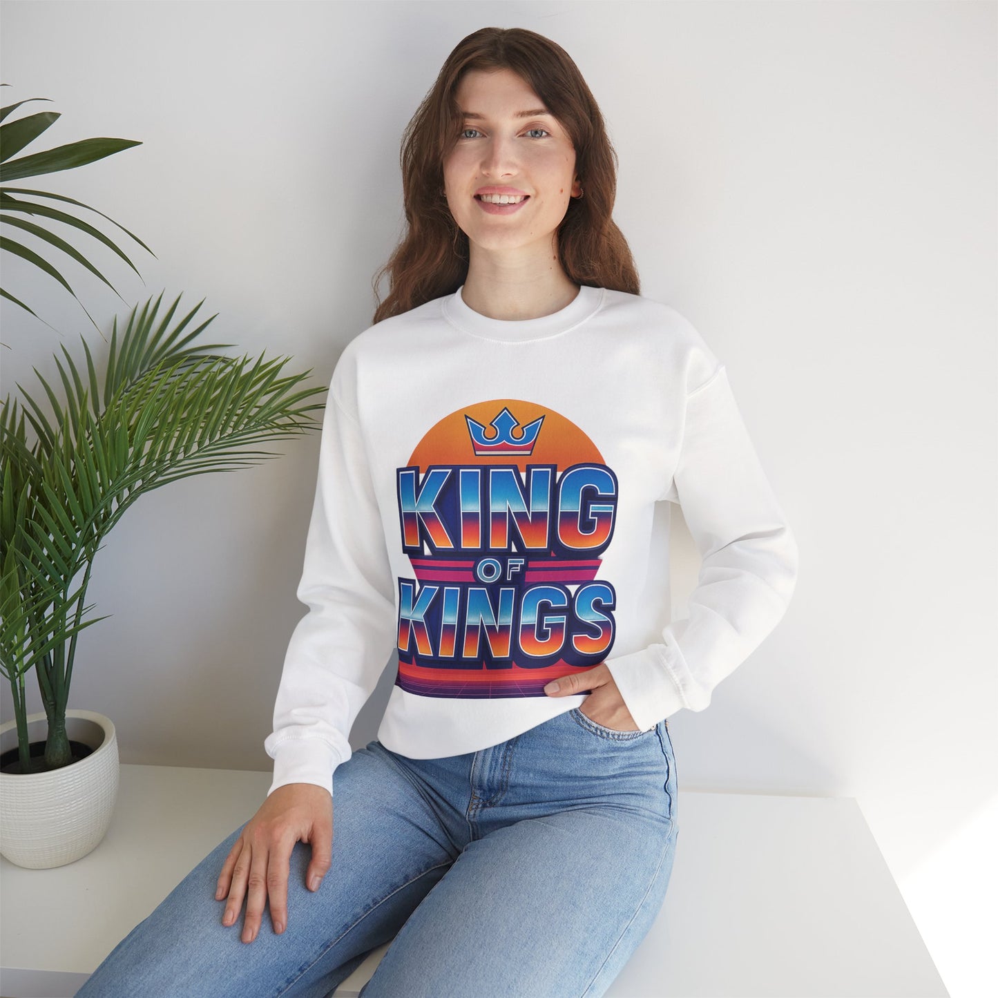 Retro King of Kings Sweatshirt, Cozy Crewneck, Unisex Apparel, Inspirational Gift, Perfect for Holidays, Trendy Streetwear