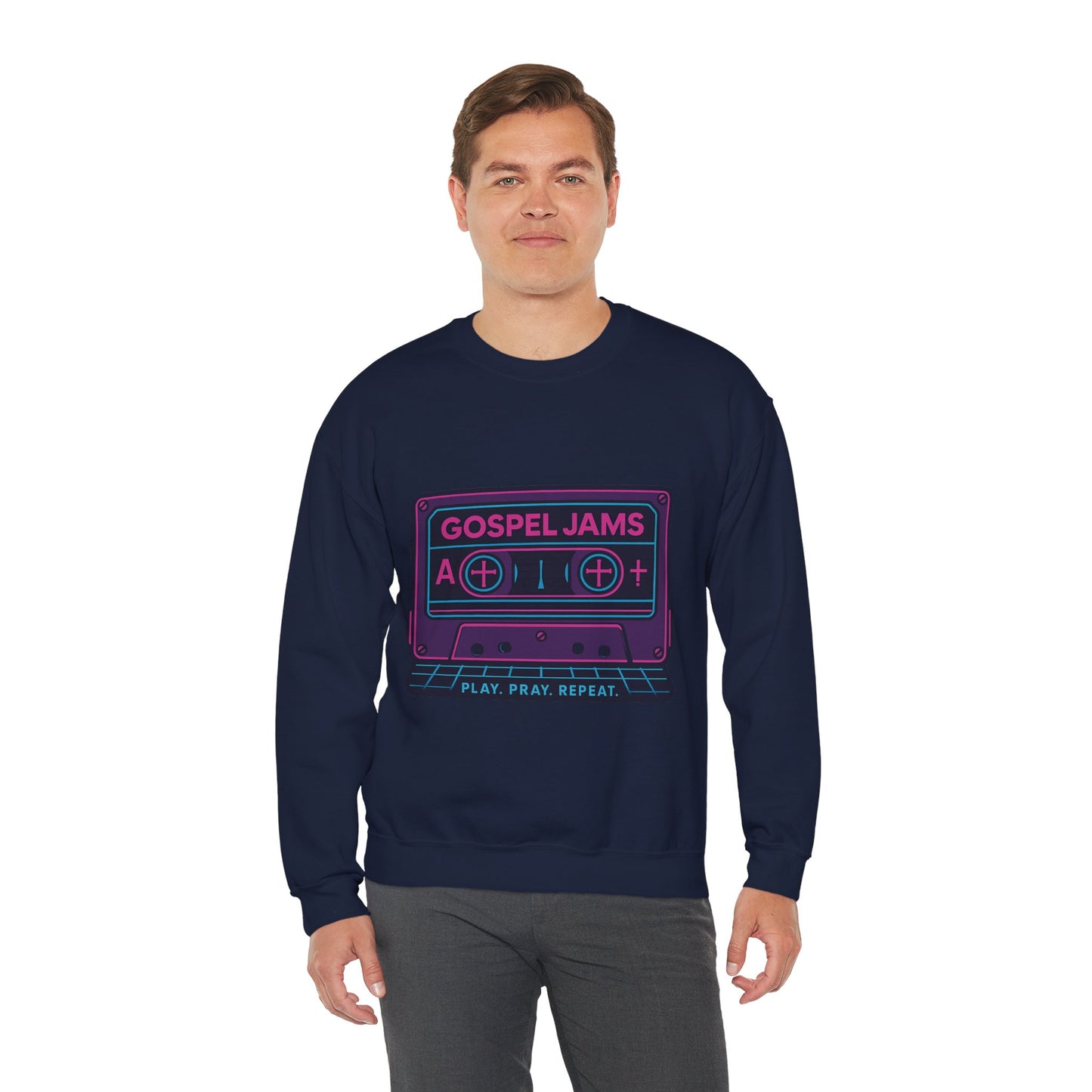 Retro Gospel Jams Crewneck Sweatshirt, Cozy Music Sweatshirt, Gift for Music Lovers, Play Pray Repeat Apparel, Unisex Casual Wear