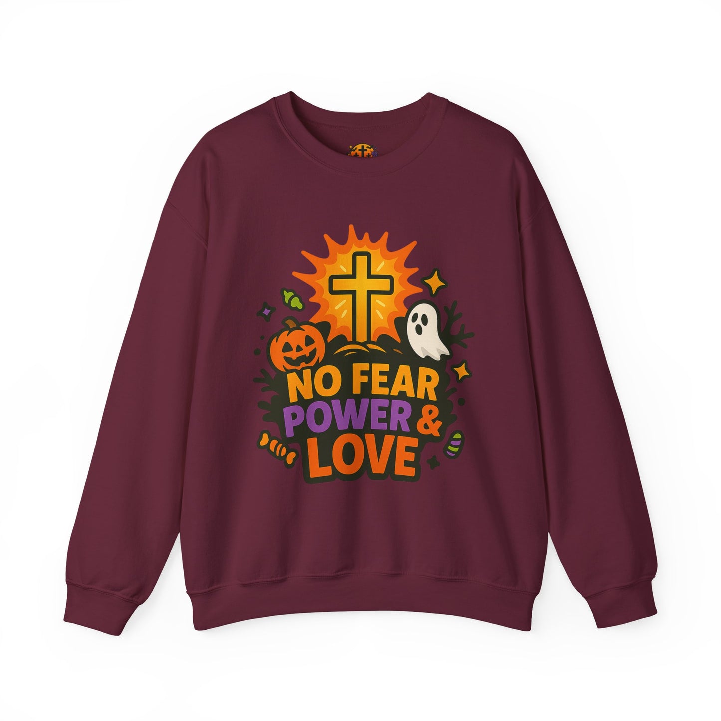 Halloween Inspirational Crewneck Sweatshirt, Unisex Sweatshirt, Fall Fashion, Cozy Gift, Spooky Season Apparel, Faith and Love Sweatshirt