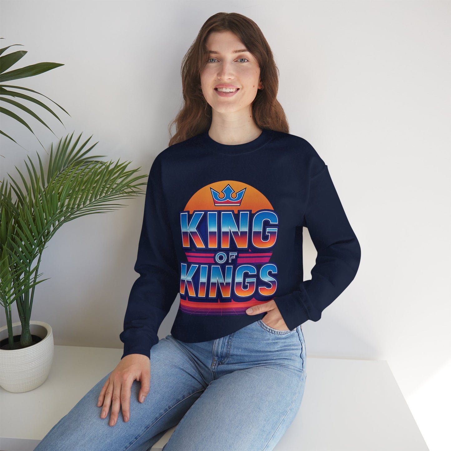 Retro King of Kings Sweatshirt, Cozy Crewneck, Unisex Apparel, Inspirational Gift, Perfect for Holidays, Trendy Streetwear