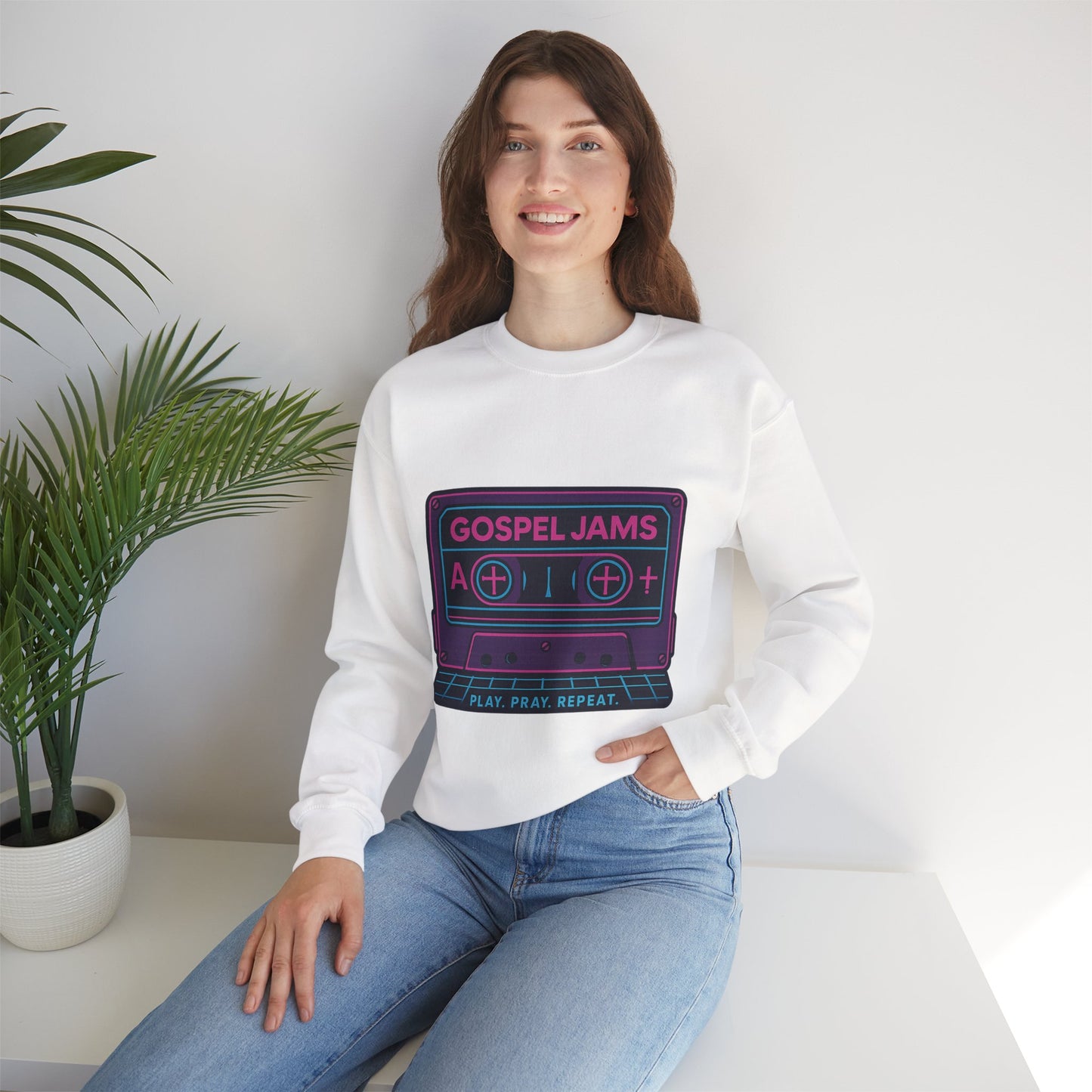 Retro Gospel Jams Crewneck Sweatshirt, Cozy Music Sweatshirt, Gift for Music Lovers, Play Pray Repeat Apparel, Unisex Casual Wear