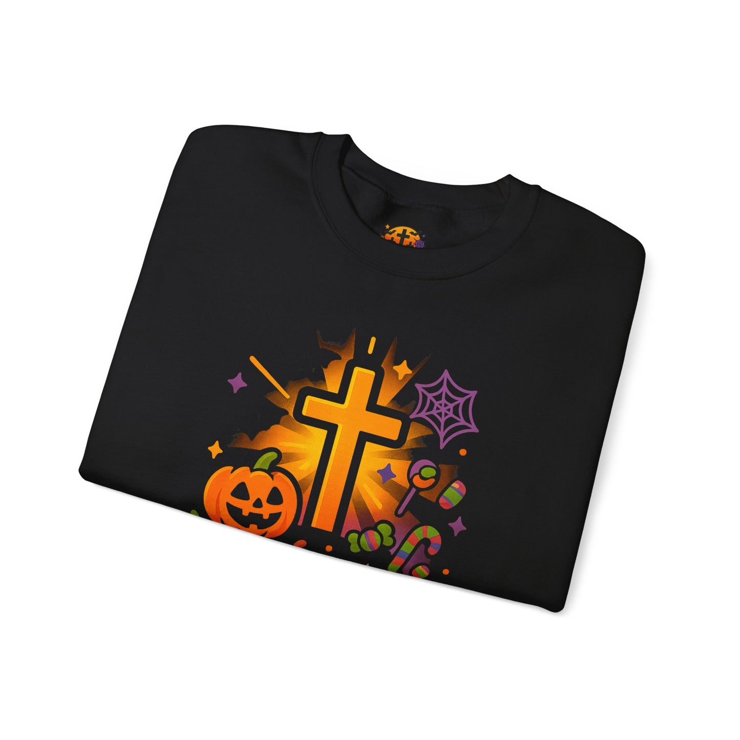 Faith-Inspired Halloween Sweatshirt, Unisex Crewneck, Cozy Fall Fashion, Christian Gift, Halloween Celebration, Light in Darkness