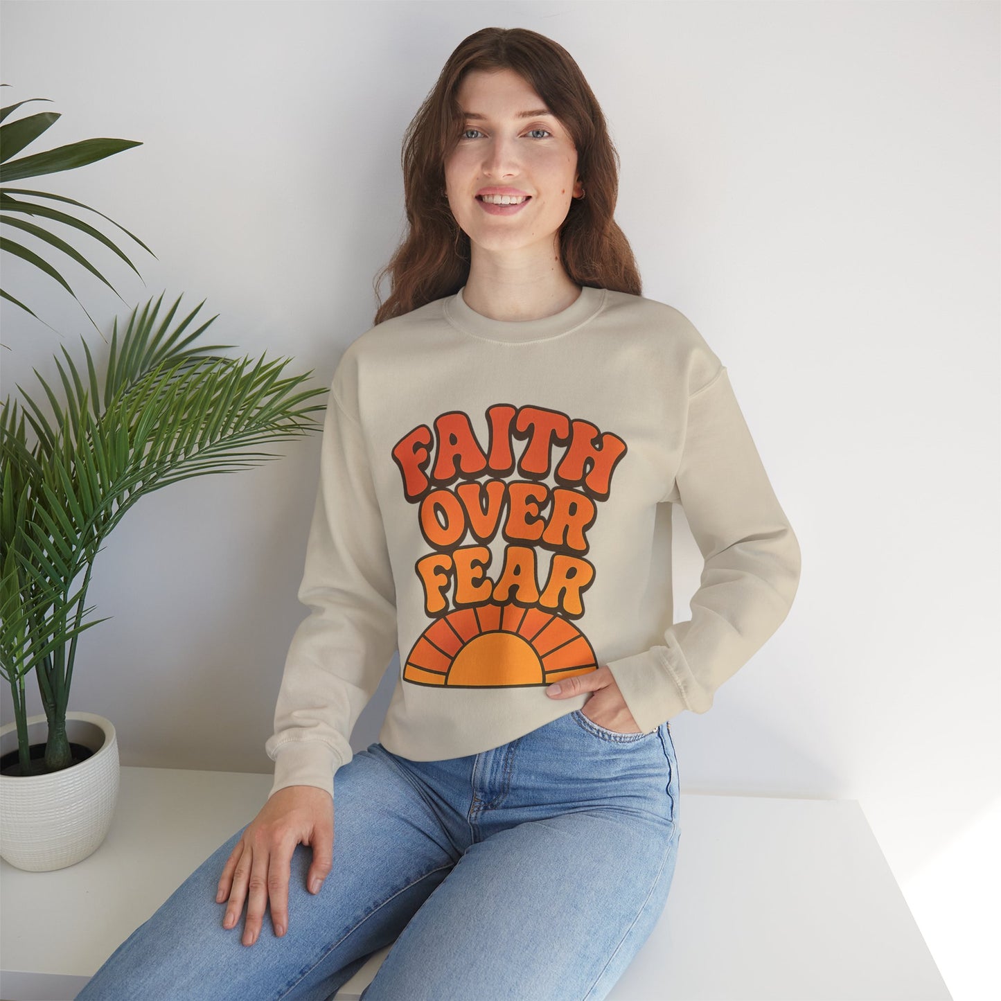 Faith Over Fear Crewneck Sweatshirt, Motivational Apparel, Cozy Unisex Sweater, Gift for Her, Inspirational Clothing, Everyday Wear