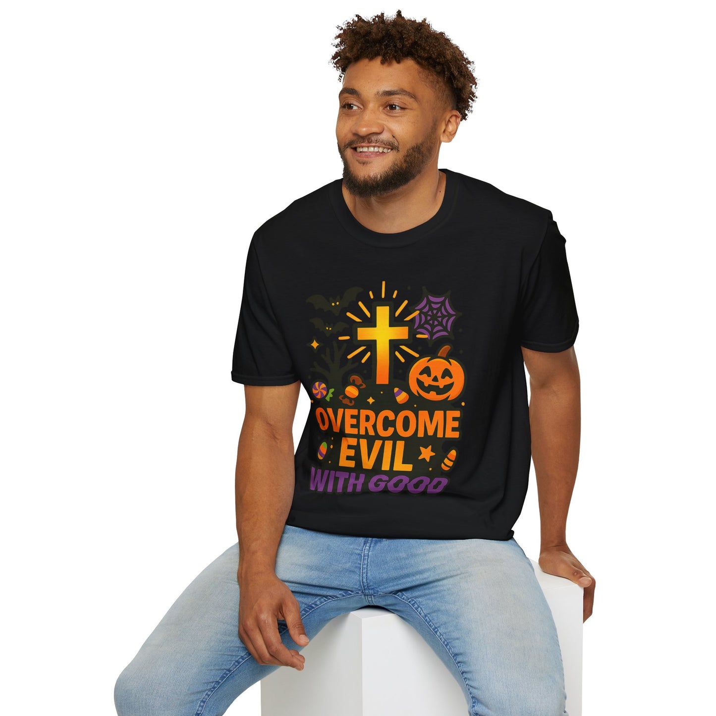 Inspirational Halloween T-Shirt, Motivational Graphic Tee, Fall Fashion, Unisex Halloween Shirt, Religious T-Shirt, Overcome Evil Apparel