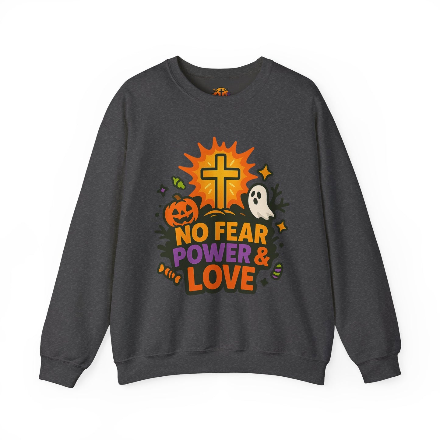 Halloween Inspirational Crewneck Sweatshirt, Unisex Sweatshirt, Fall Fashion, Cozy Gift, Spooky Season Apparel, Faith and Love Sweatshirt
