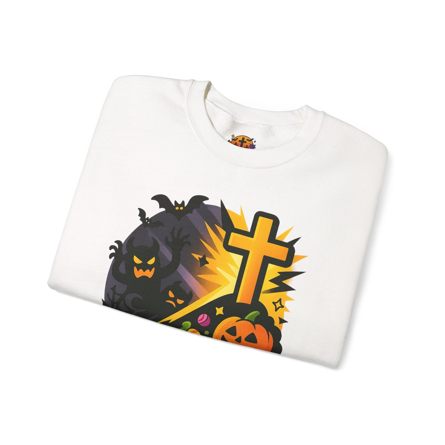 Halloween-Themed Crewneck Sweatshirt, Unisex Spooky Sweatshirt, Fall Fashion, Trick or Treat Gift, Overcome Evil Design, Cozy Halloween Wear