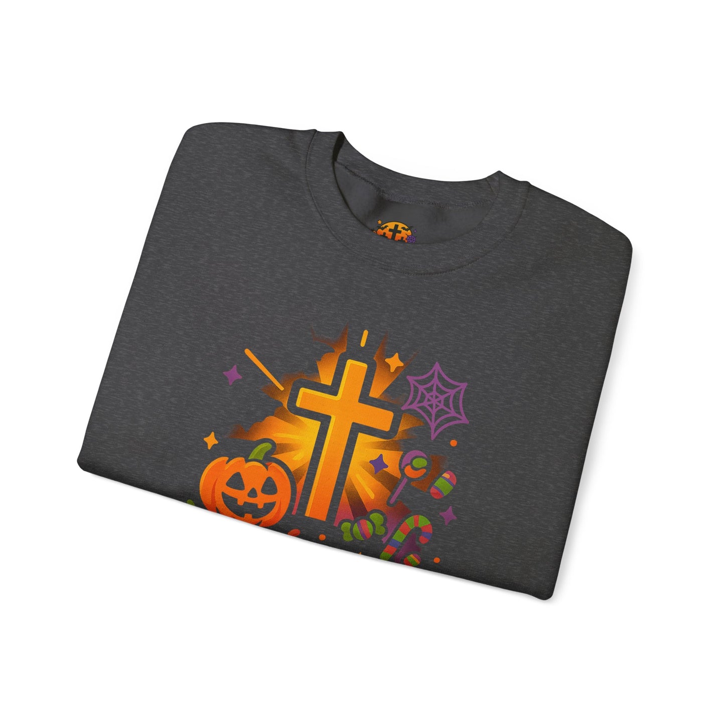 Faith-Inspired Halloween Sweatshirt, Unisex Crewneck, Cozy Fall Fashion, Christian Gift, Halloween Celebration, Light in Darkness