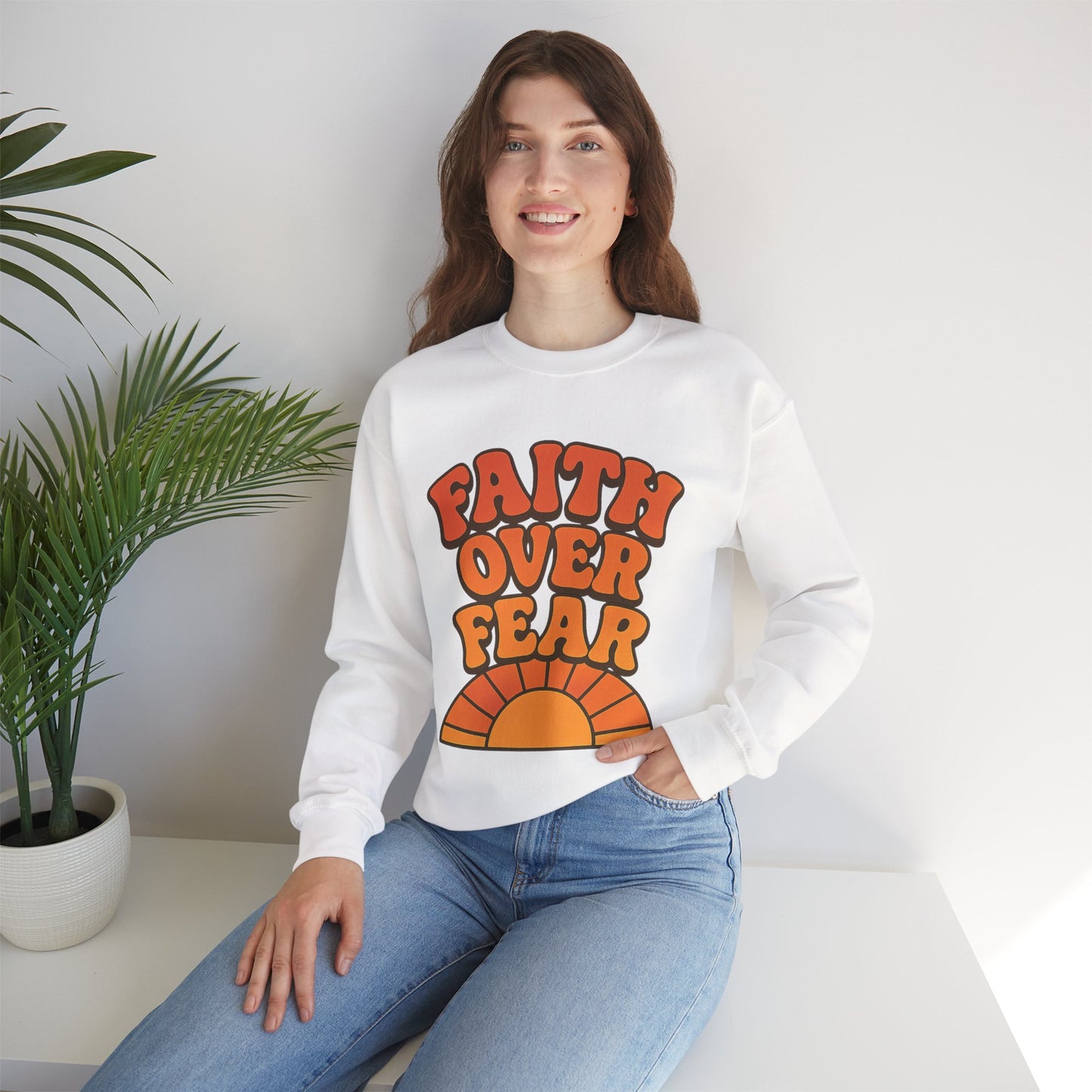 Faith Over Fear Crewneck Sweatshirt, Motivational Apparel, Cozy Unisex Sweater, Gift for Her, Inspirational Clothing, Everyday Wear