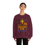 Halloween Unisex Crewneck Sweatshirt, Cozy Fall Apparel, Pumpkin & Cross Design, Perfect for Autumn, Gifts for Him & Her