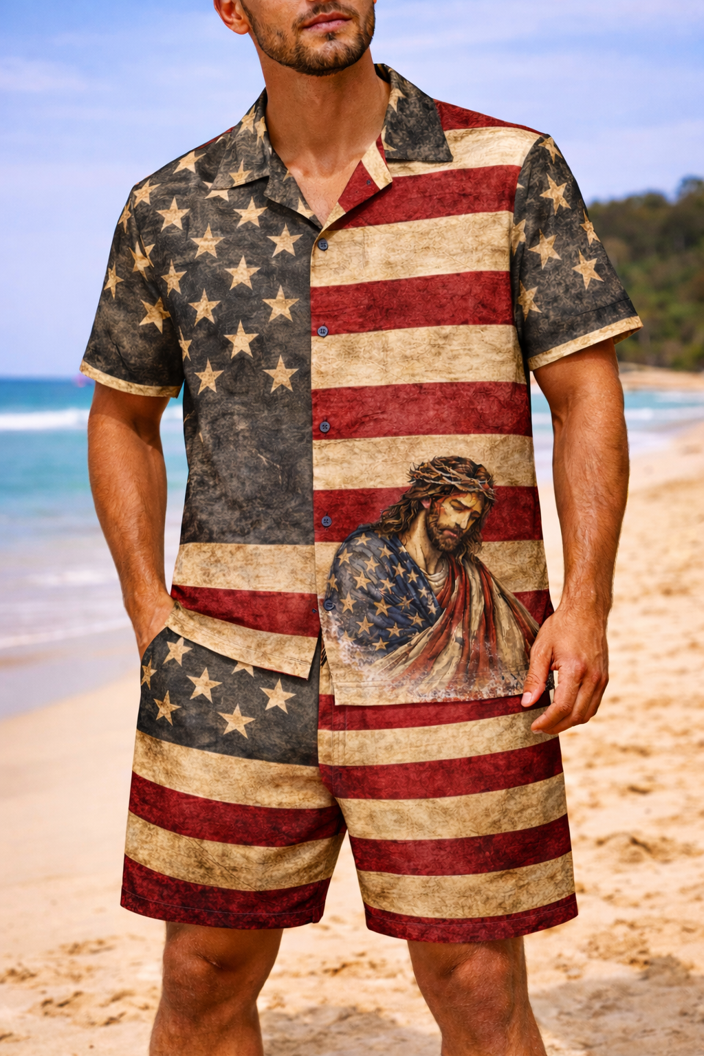 Patriotic Jesus Hawaiian Shirt