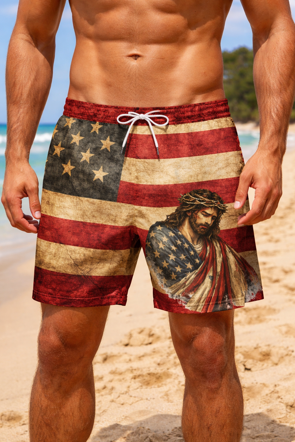 Patriotic Jesus Swim Trunks