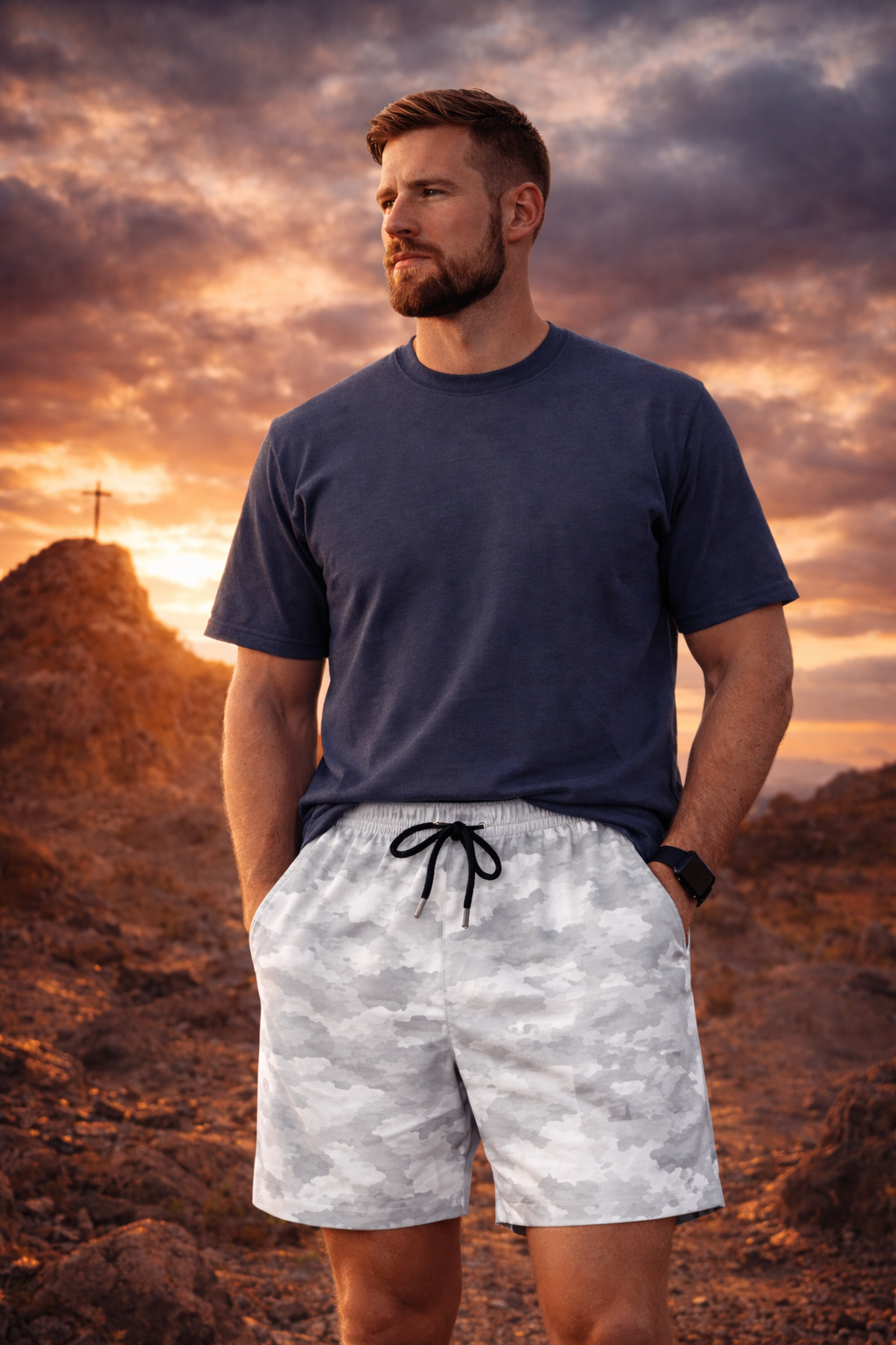 Grey Camo Swim Trunks