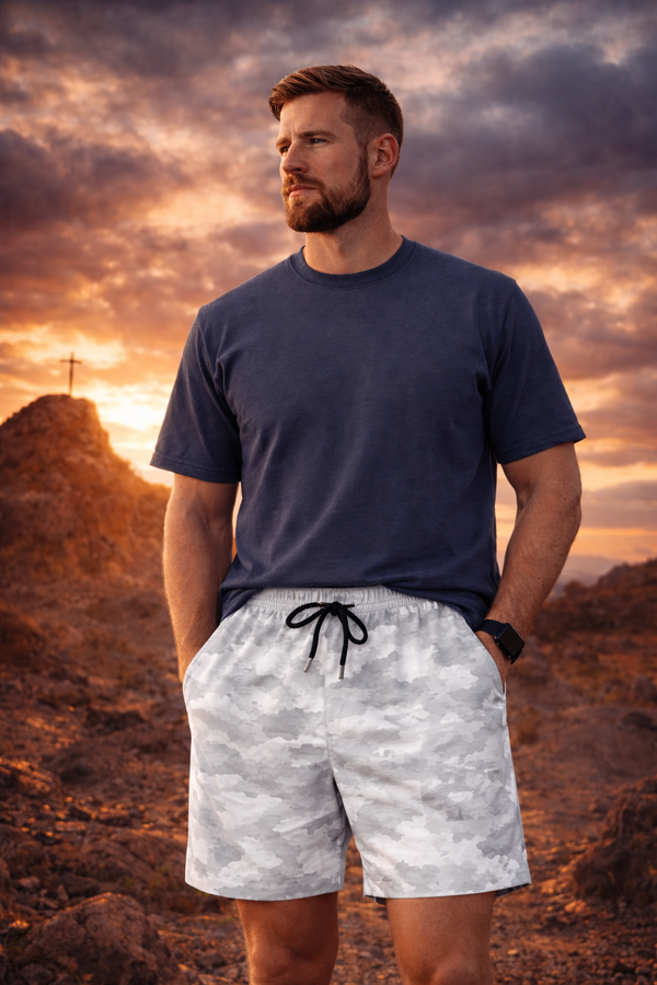Grey Camo Swim Trunks