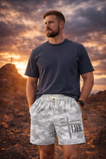 Grey Camo Jesus Christ Saved My Life Swim Trunks