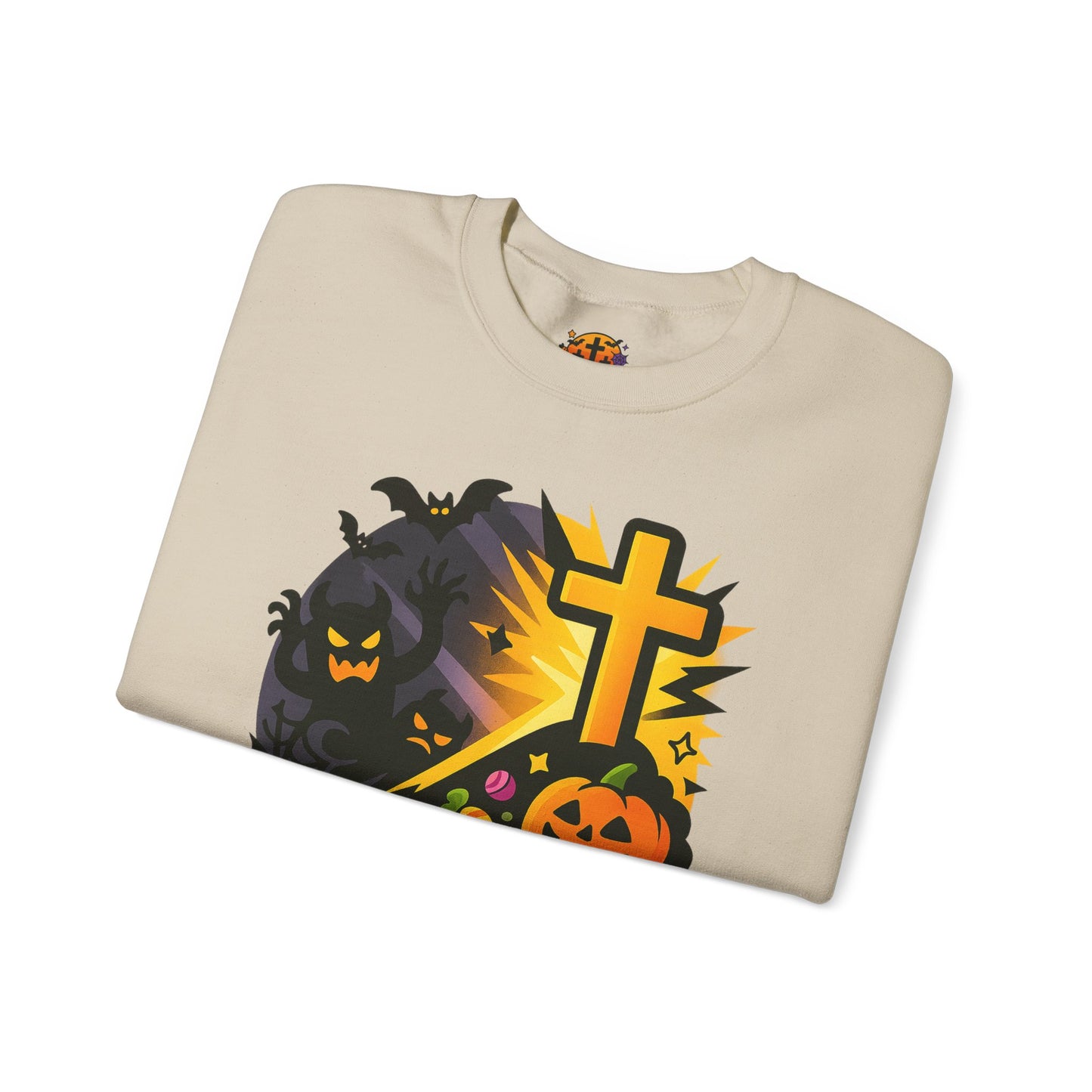 Halloween-Themed Crewneck Sweatshirt, Unisex Spooky Sweatshirt, Fall Fashion, Trick or Treat Gift, Overcome Evil Design, Cozy Halloween Wear