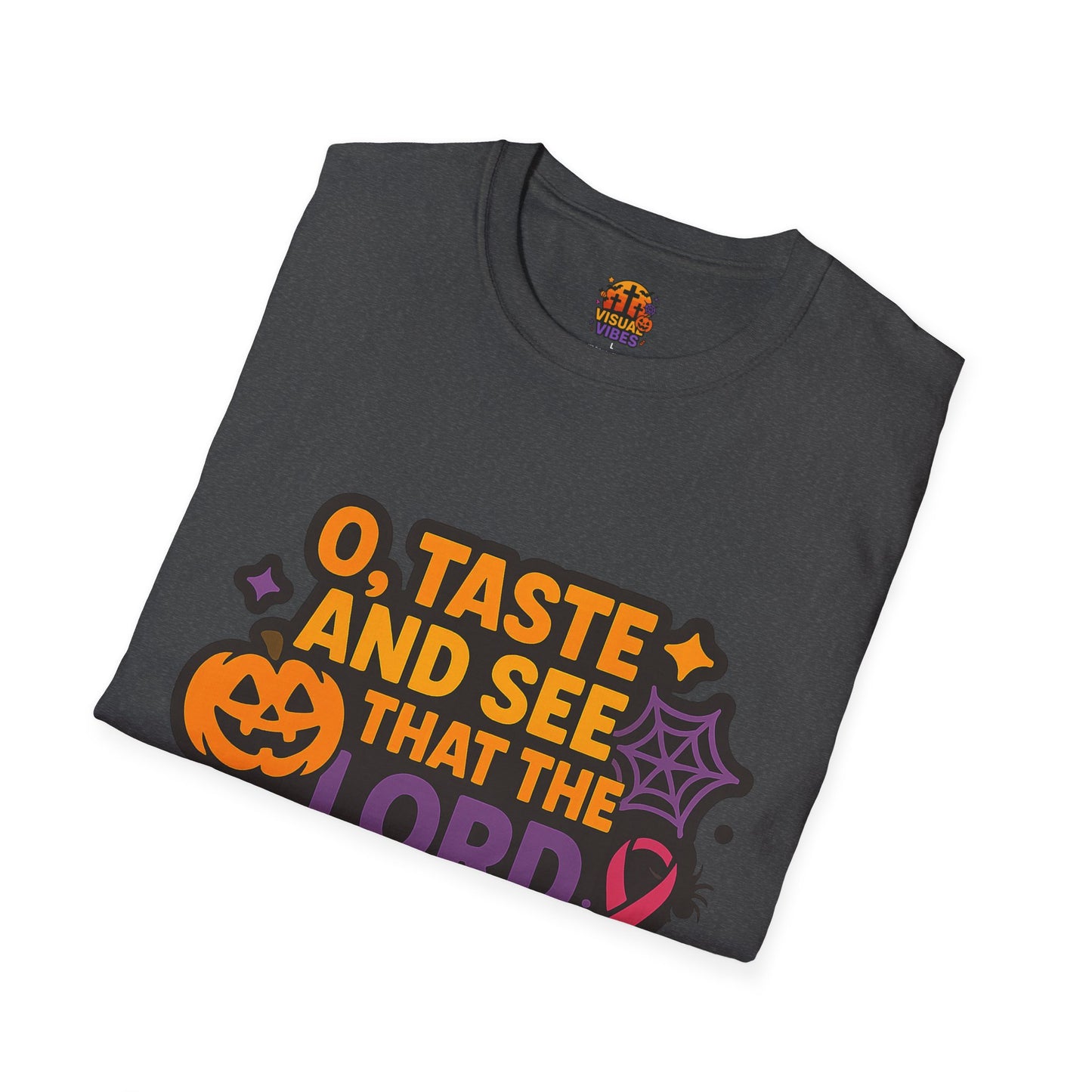 Halloween Faith T-Shirt, Unisex Bible Quote Tee, Religious Apparel, Spiritual Gift, Pumpkin Theme, Psalm 34:8