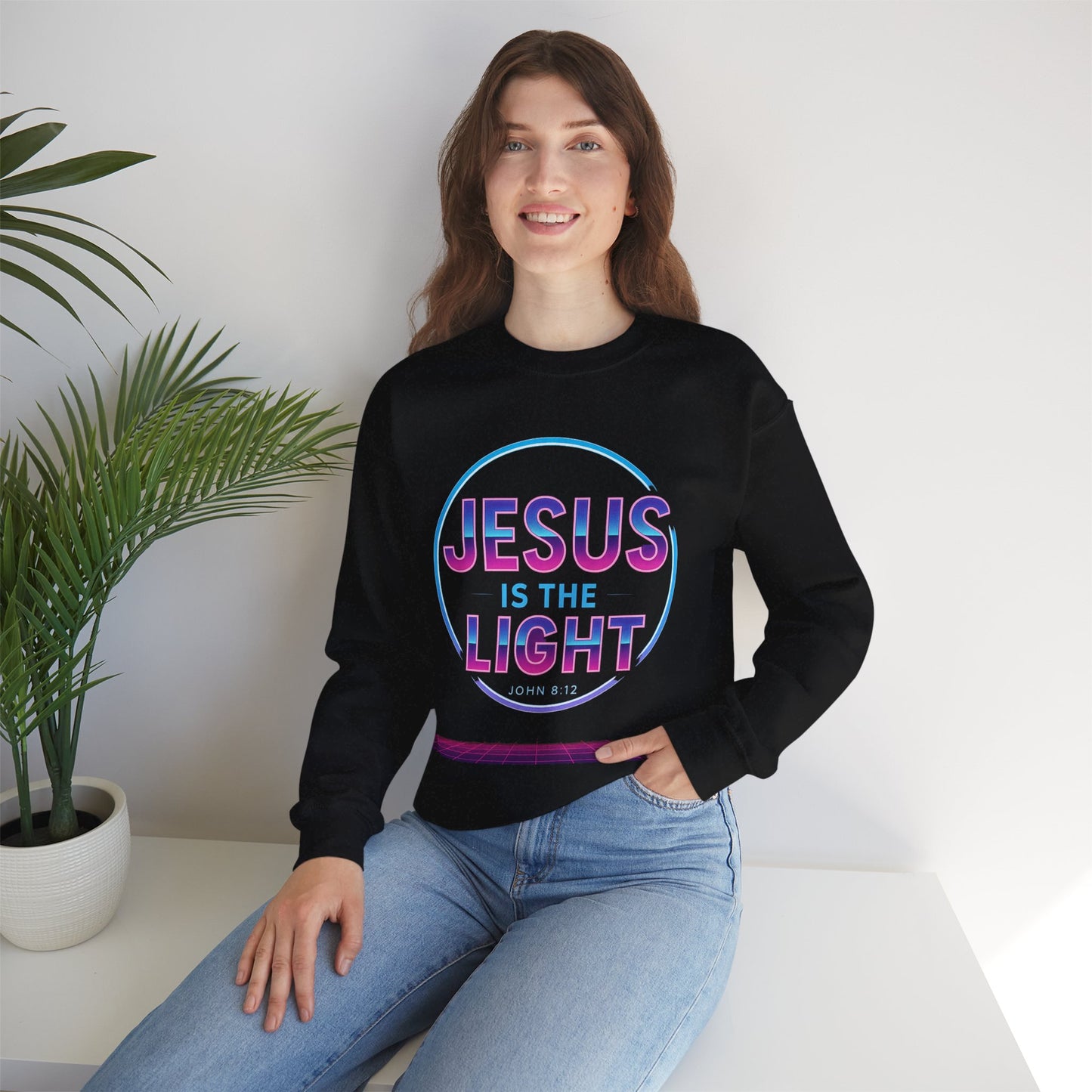 Inspirational Crewneck Sweatshirt - Jesus is the Light, Faith Apparel, Christian Gift, Cozy Everyday Wear, Religious Hoodie, Winter Warmth