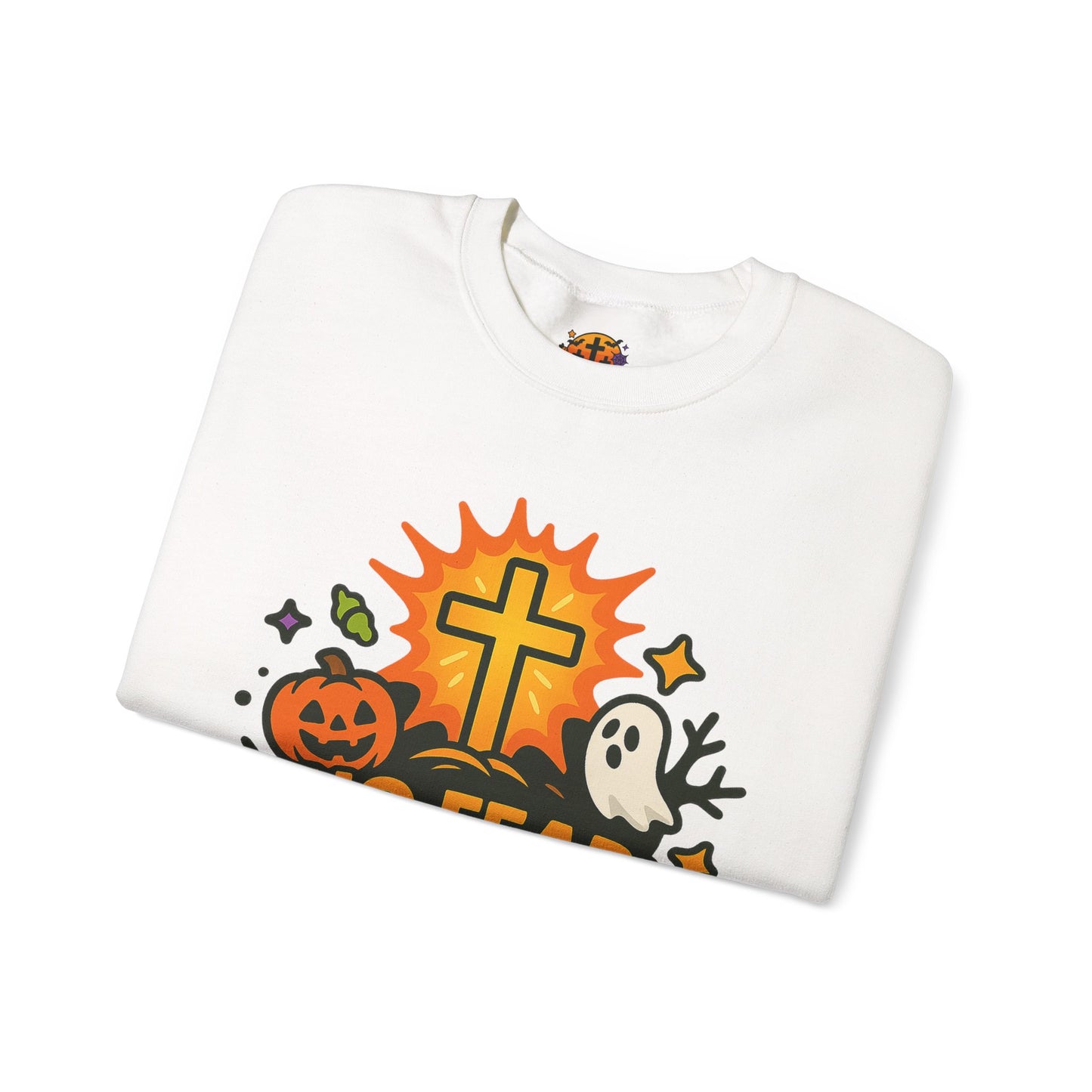 Halloween Inspirational Crewneck Sweatshirt, Unisex Sweatshirt, Fall Fashion, Cozy Gift, Spooky Season Apparel, Faith and Love Sweatshirt