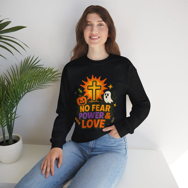 Halloween Inspirational Crewneck Sweatshirt, Unisex Sweatshirt, Fall Fashion, Cozy Gift, Spooky Season Apparel, Faith and Love Sweatshirt