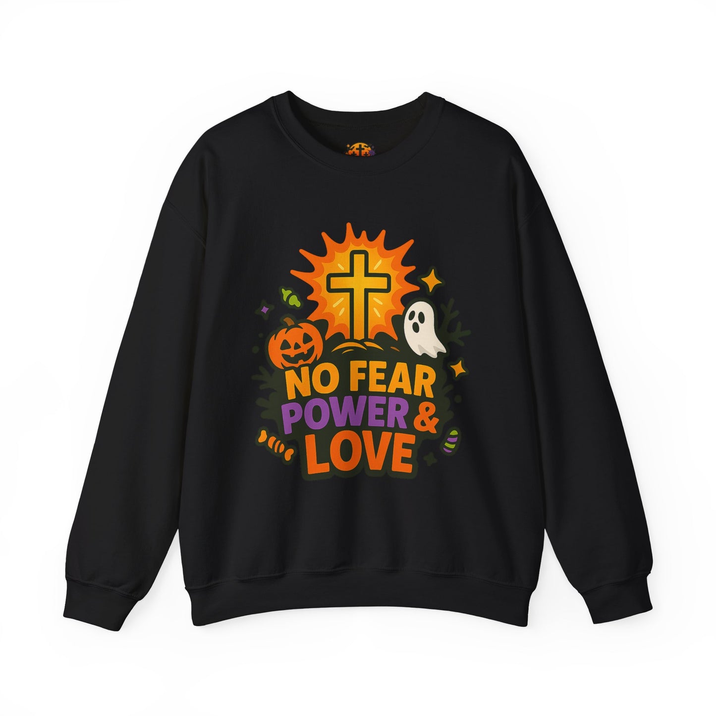 Halloween Inspirational Crewneck Sweatshirt, Unisex Sweatshirt, Fall Fashion, Cozy Gift, Spooky Season Apparel, Faith and Love Sweatshirt