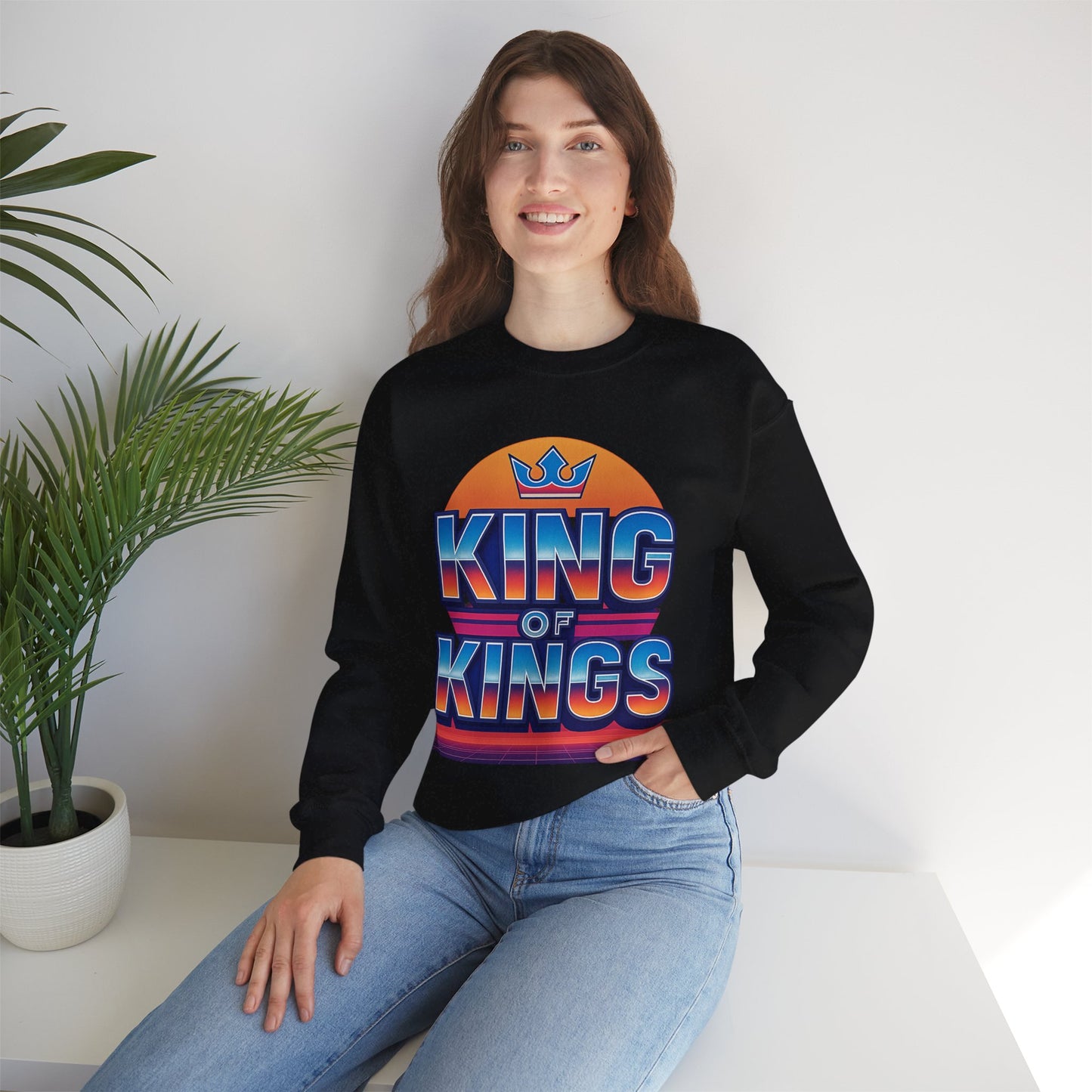 Retro King of Kings Sweatshirt, Cozy Crewneck, Unisex Apparel, Inspirational Gift, Perfect for Holidays, Trendy Streetwear