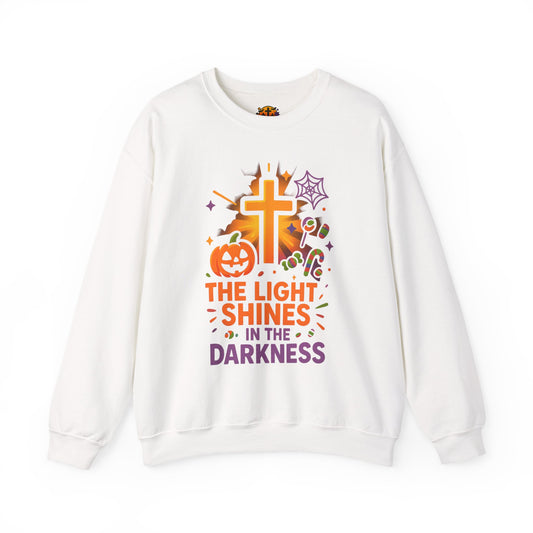 Faith-Inspired Halloween Sweatshirt, Unisex Crewneck, Cozy Fall Fashion, Christian Gift, Halloween Celebration, Light in Darkness